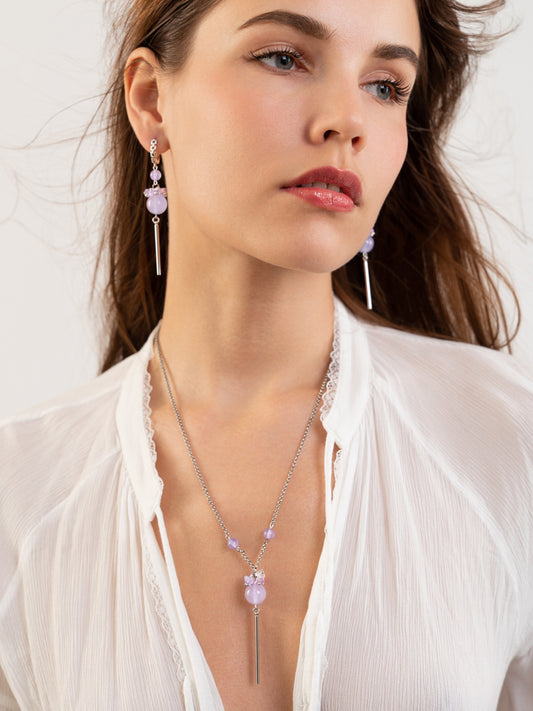 Collana Lunga a Lariat di Quarzo Rosa Viola
