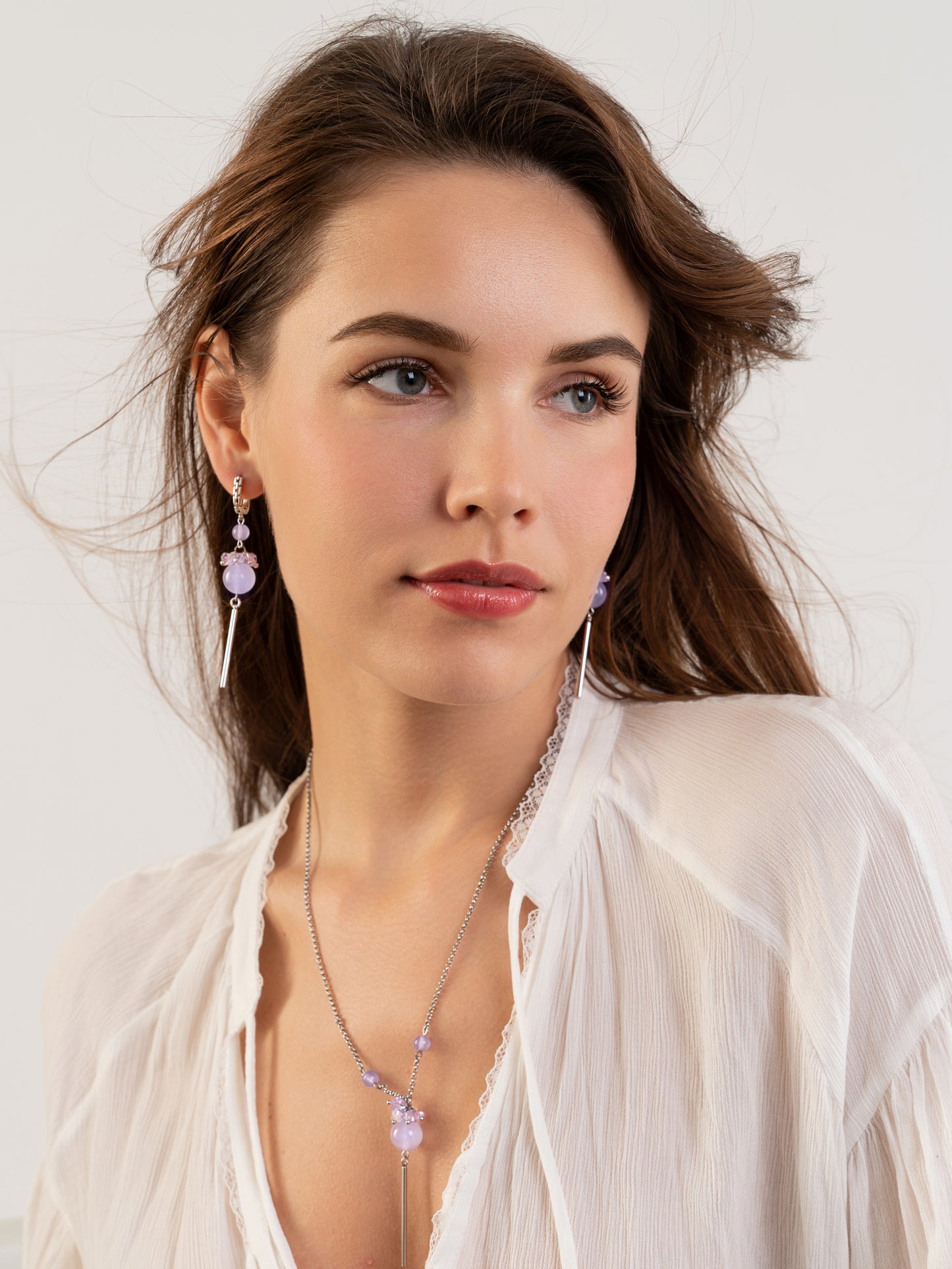 Collana Lunga a Lariat di Quarzo Rosa Viola