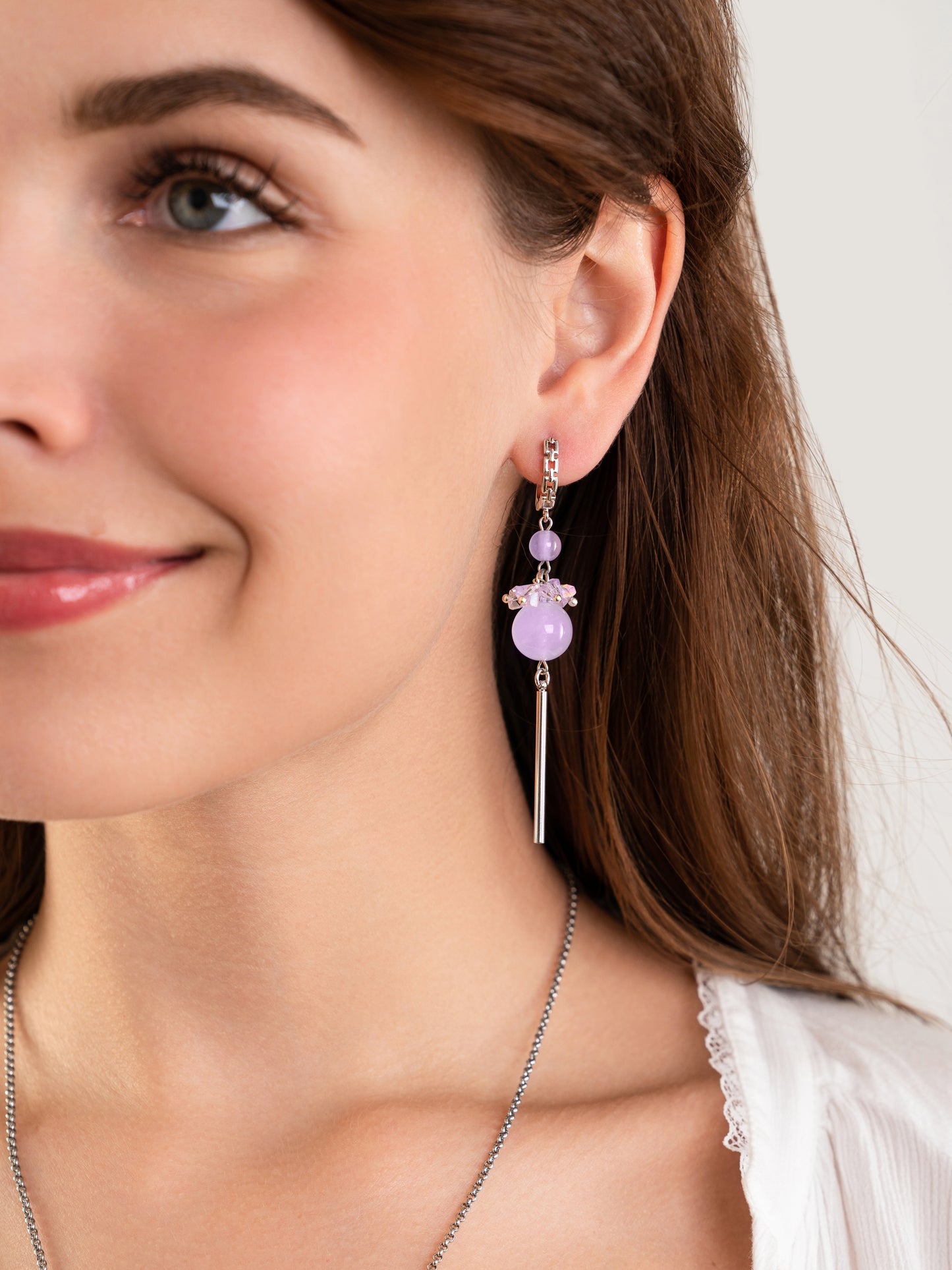 Collana Lunga a Lariat di Quarzo Rosa Viola