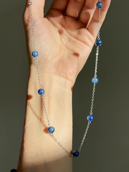 Blue kyanite necklace Silver jewelry for her, chain & stone bead necklace dainty womens necklace delicate Natural crystal kyanite necklace