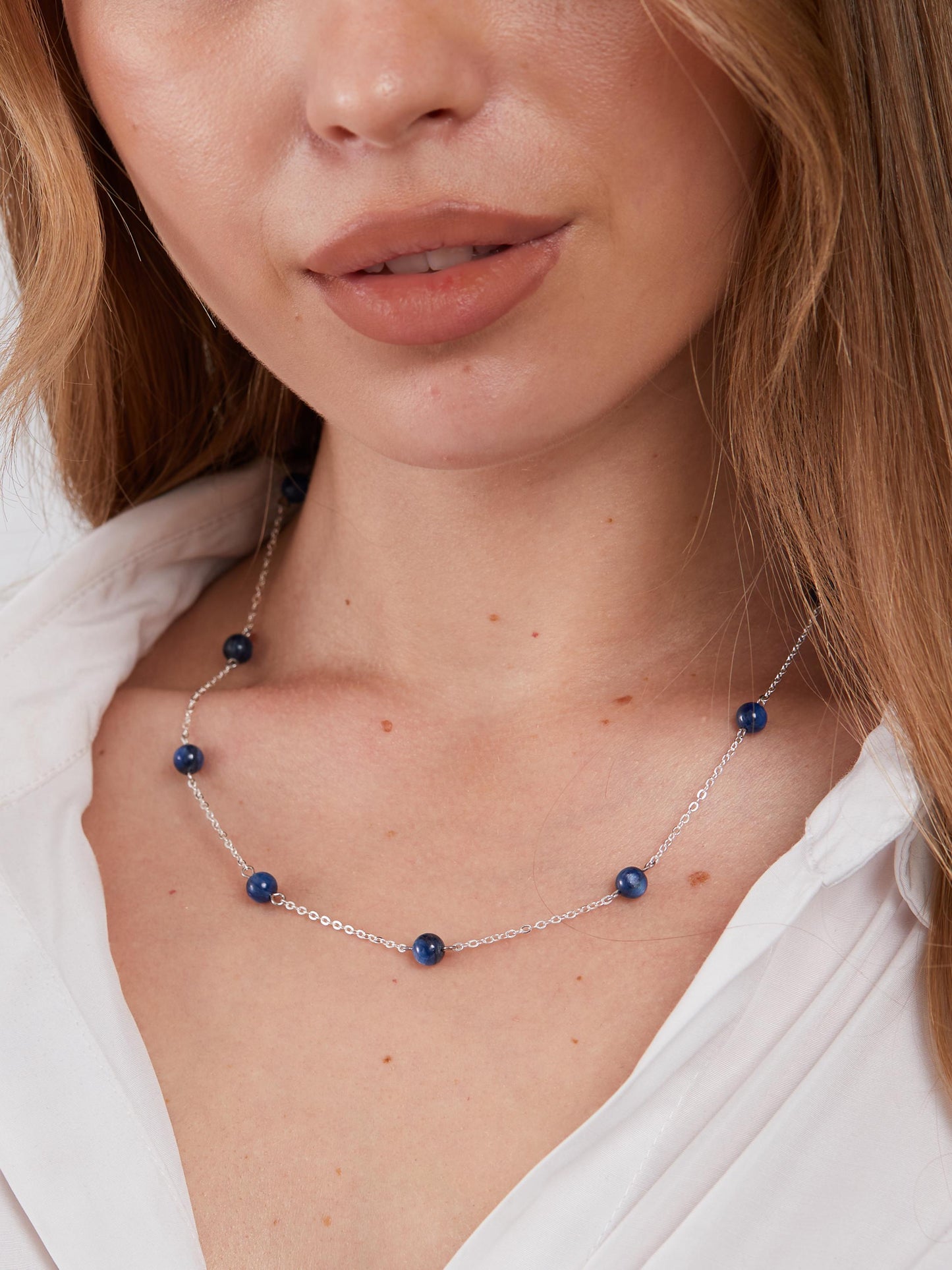 Blue kyanite necklace Silver jewelry for her, chain & stone bead necklace dainty womens necklace delicate Natural crystal kyanite necklace