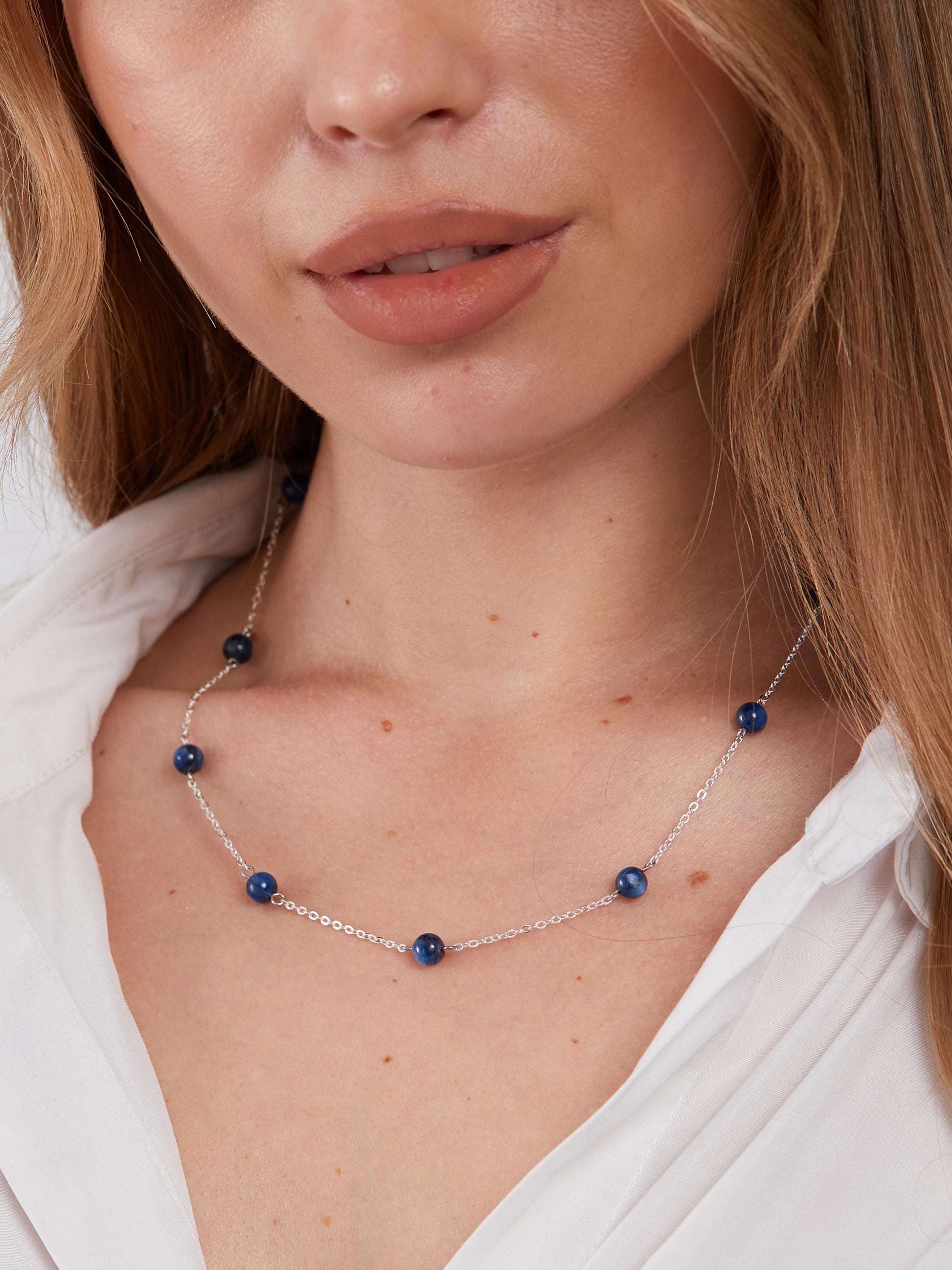 Blue kyanite necklace Silver jewelry for her, chain & stone bead necklace dainty womens necklace delicate Natural crystal kyanite necklace