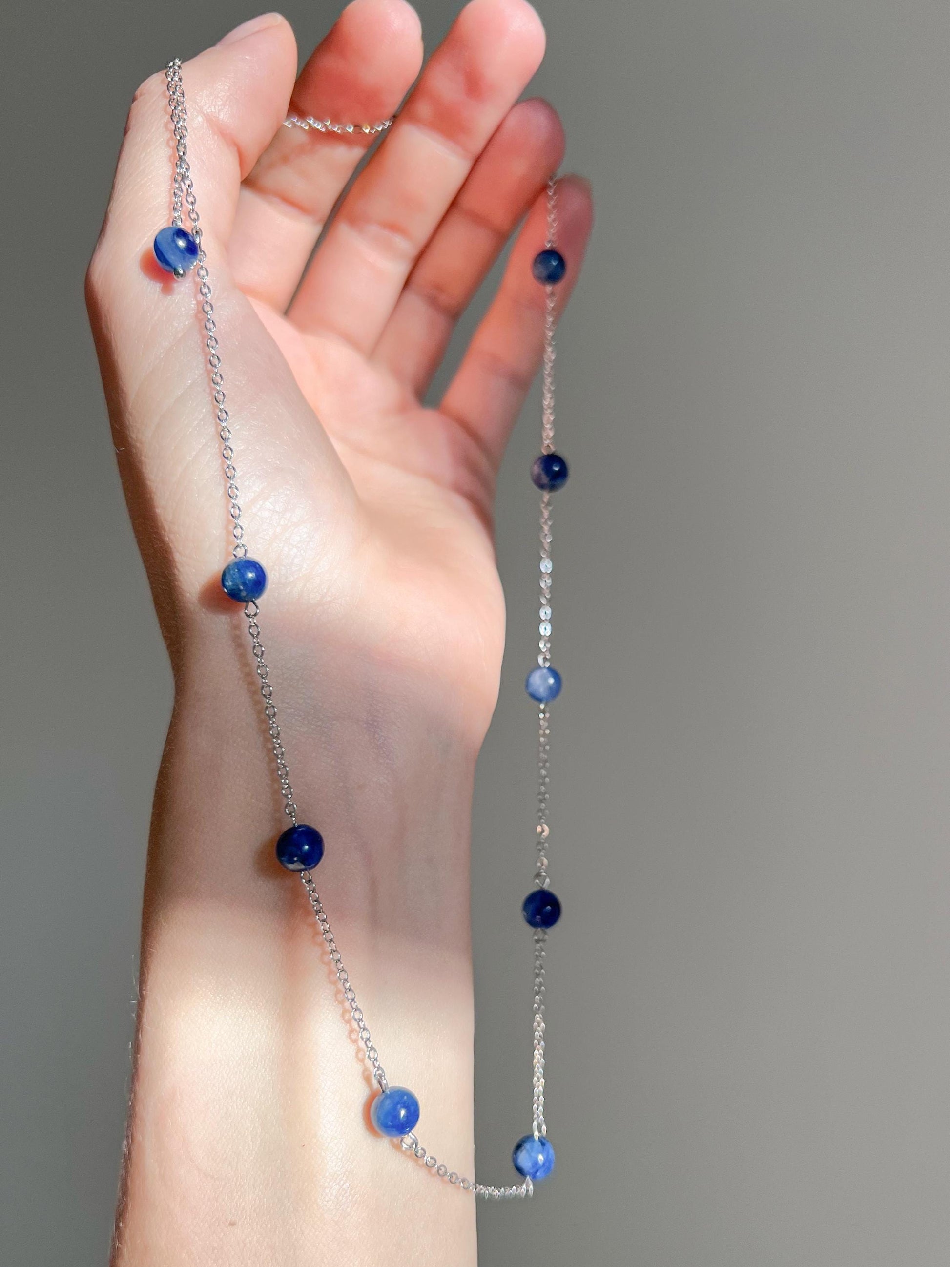 Blue kyanite necklace Silver jewelry for her, chain & stone bead necklace dainty womens necklace delicate Natural crystal kyanite necklace