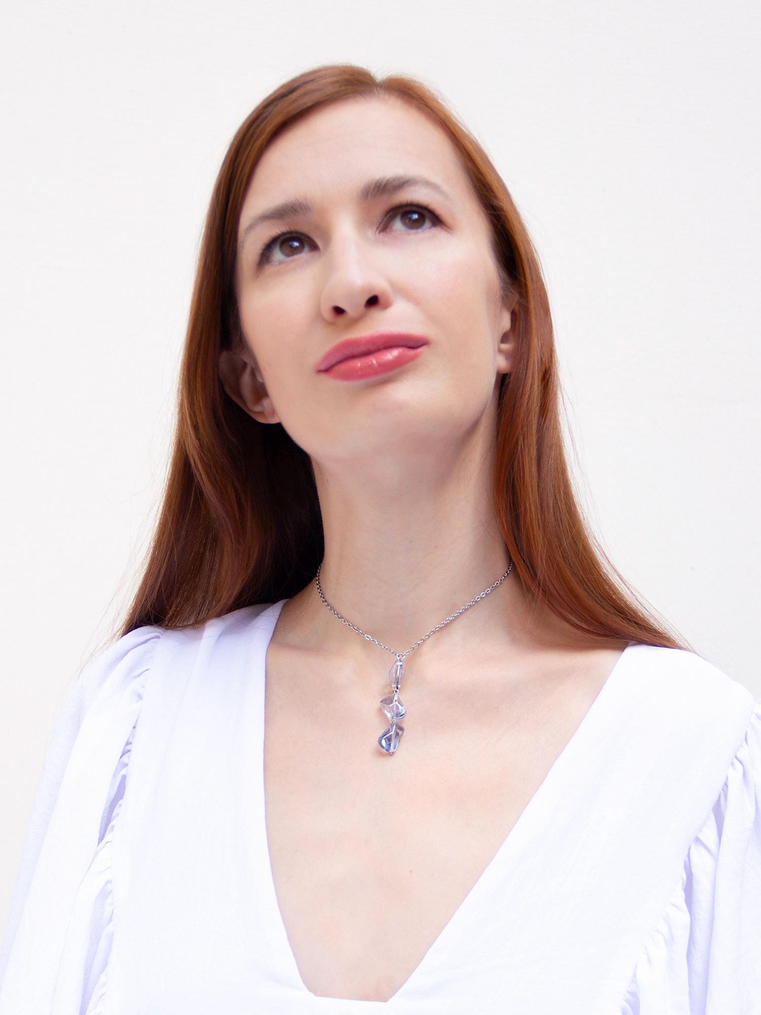 Silver Lariat Necklace Blue Bead Crystal Charm, Boho Long Statement Jewelry, Bridal Wedding Summer Necklace, Gift for Her