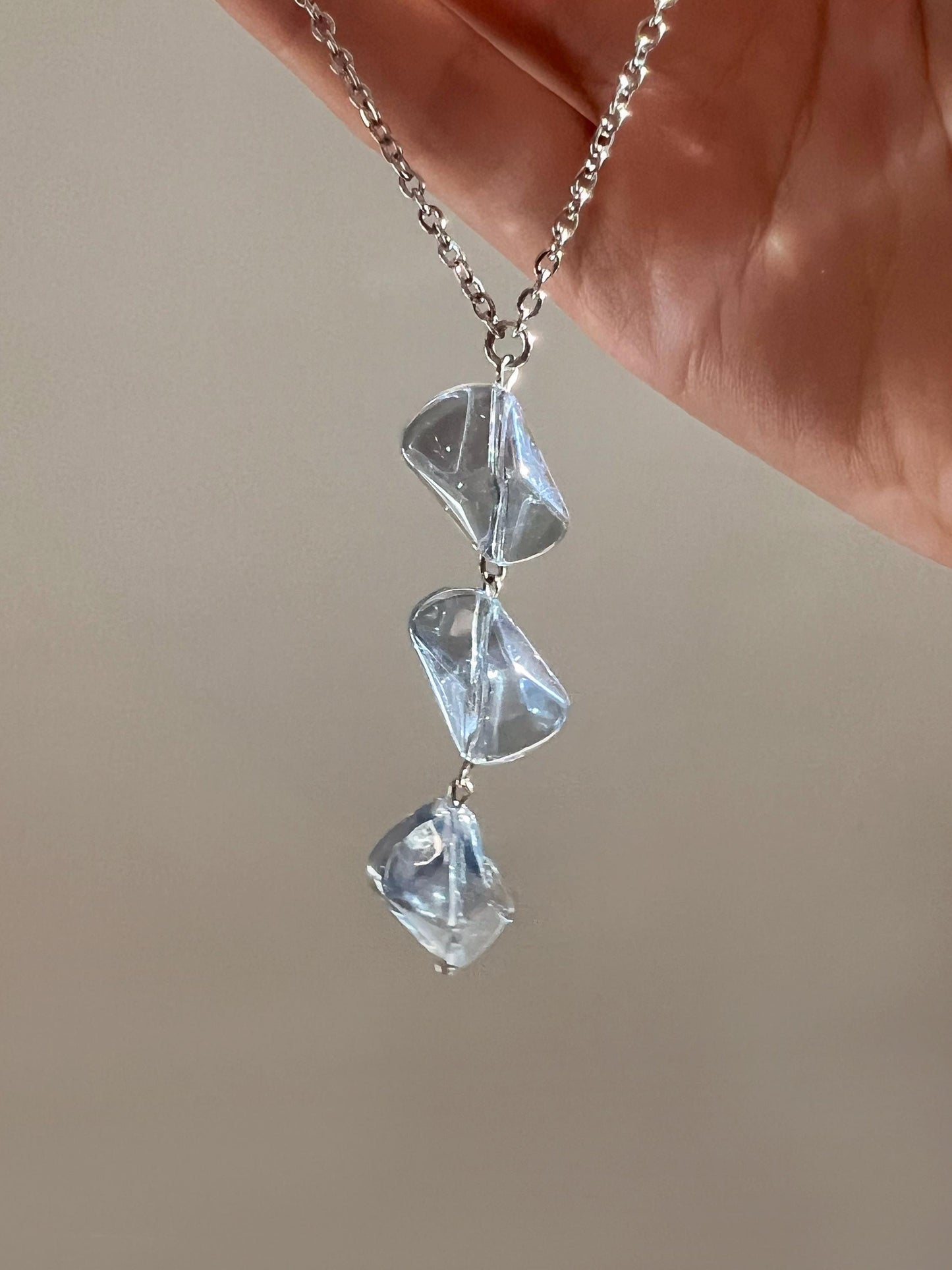Silver Lariat Necklace Blue Bead Crystal Charm, Boho Long Statement Jewelry, Bridal Wedding Summer Necklace, Gift for Her