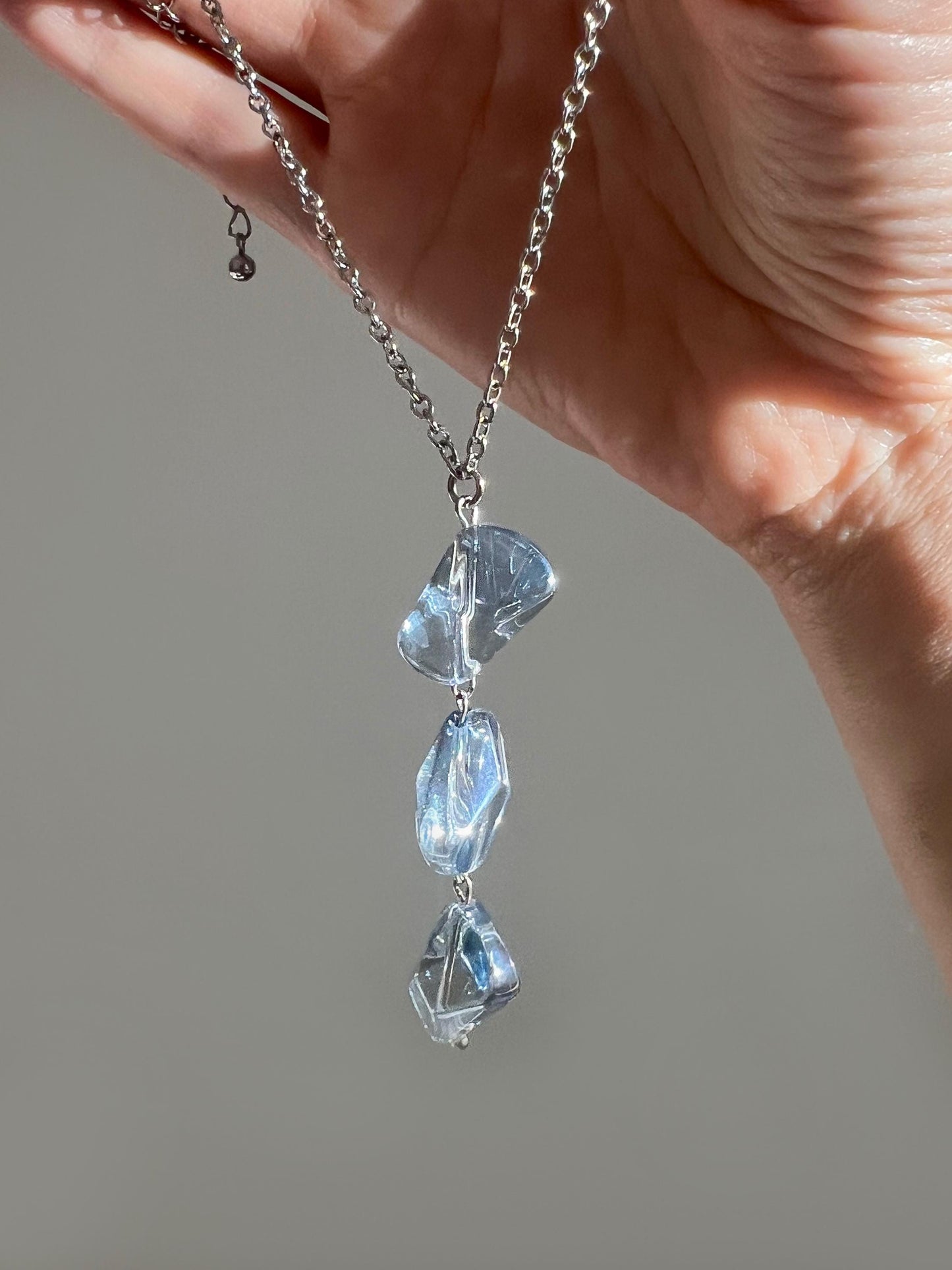 Silver Lariat Necklace Blue Bead Crystal Charm, Boho Long Statement Jewelry, Bridal Wedding Summer Necklace, Gift for Her