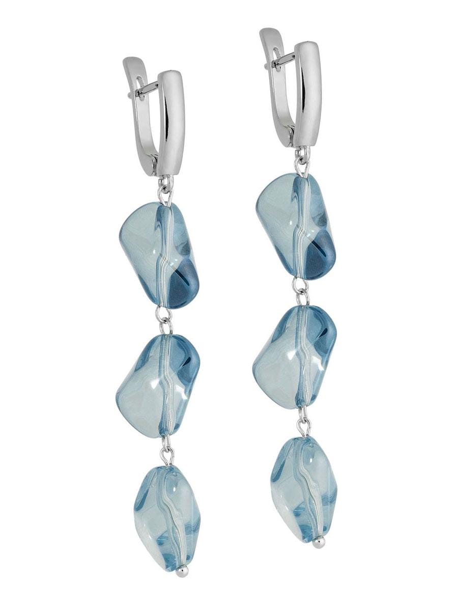 Silver Long Dangle Earrings Light Blue Glass Drop, Bridal Boho Statement Crystal Earrings, Wedding Gift for Her, Handmade Jewelry