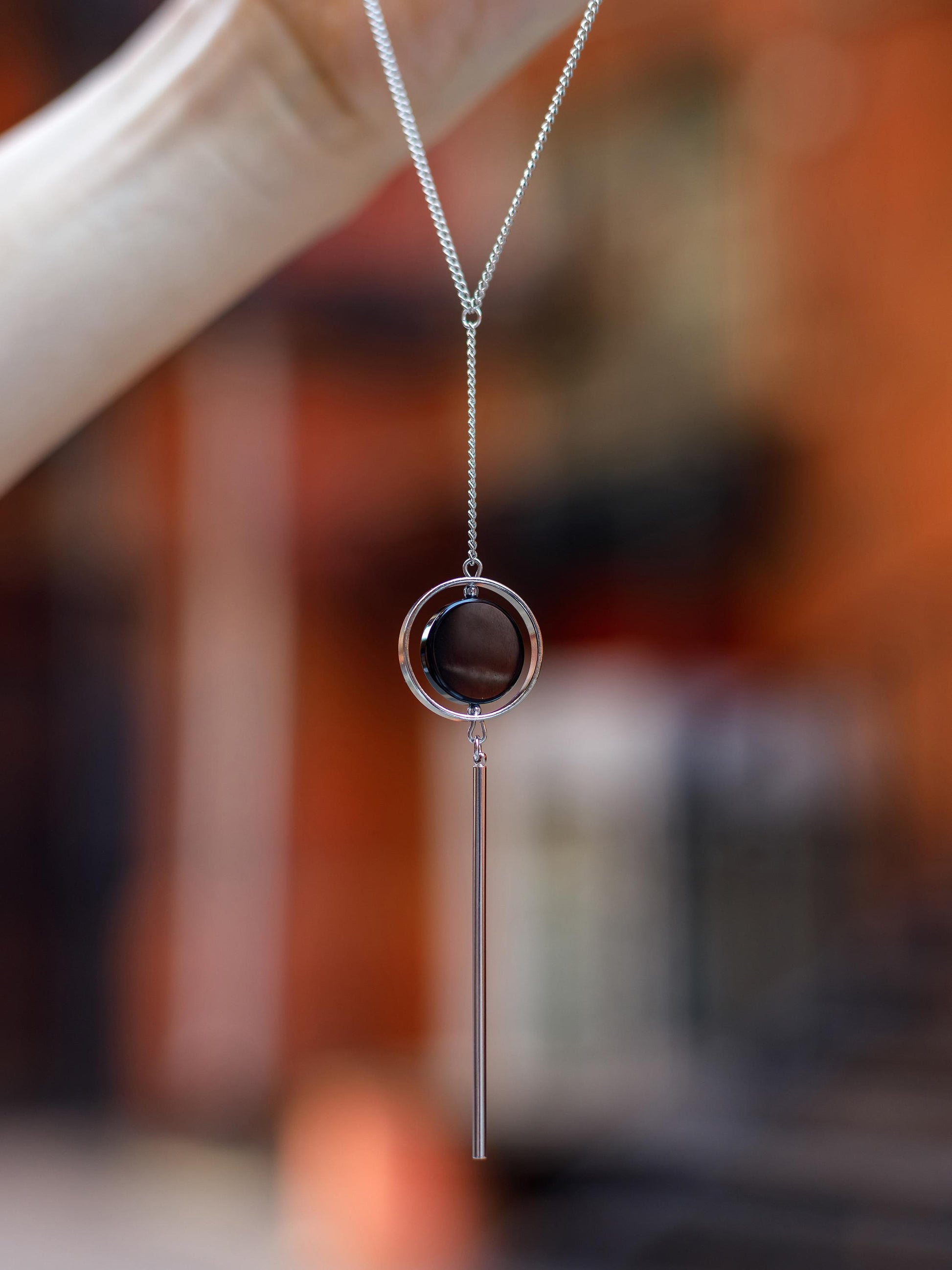 Silver Lariat Necklace with Black Onyx – Minimalist Crystal Y Necklace, Statement Protection Jewelry Gift for Her, Long Chain Necklace