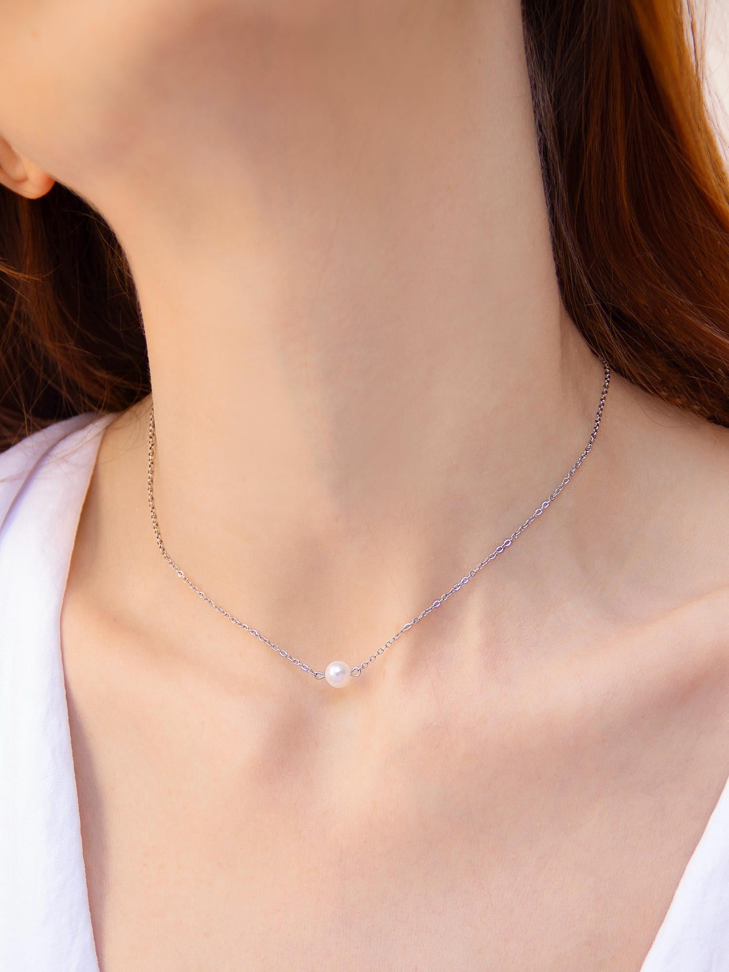 Minimalist Silver Pearl Choker Necklace, Dainty Baroque Pearl Chain, Simple Bridal Jewelry, Delicate Wedding Necklace, Gift for Her