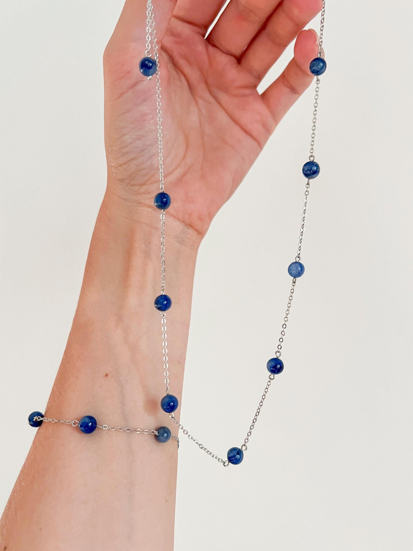 Blue kyanite necklace Silver jewelry for her, chain & stone bead necklace dainty womens necklace delicate Natural crystal kyanite necklace