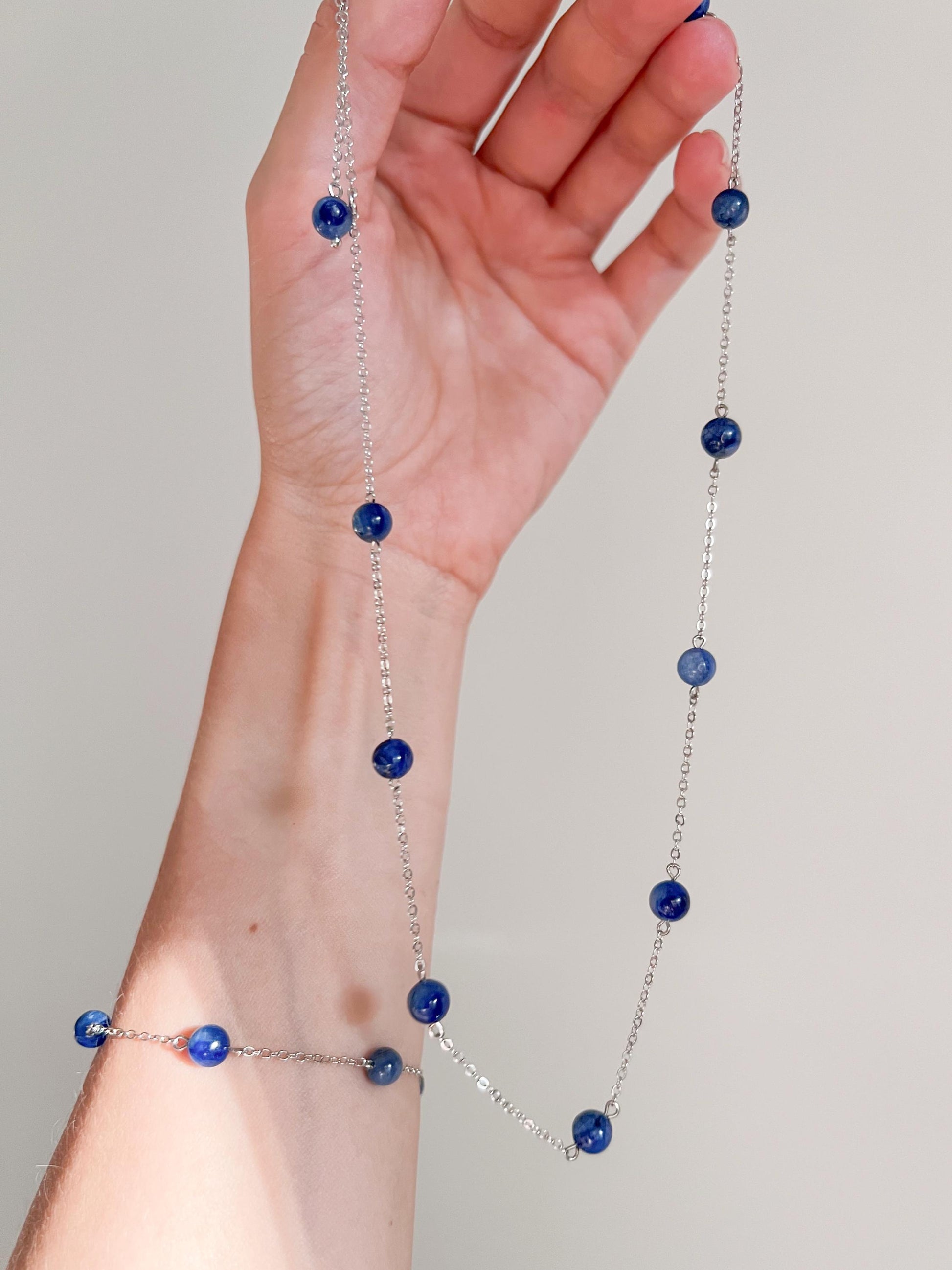 Blue kyanite necklace Silver jewelry for her, chain & stone bead necklace dainty womens necklace delicate Natural crystal kyanite necklace