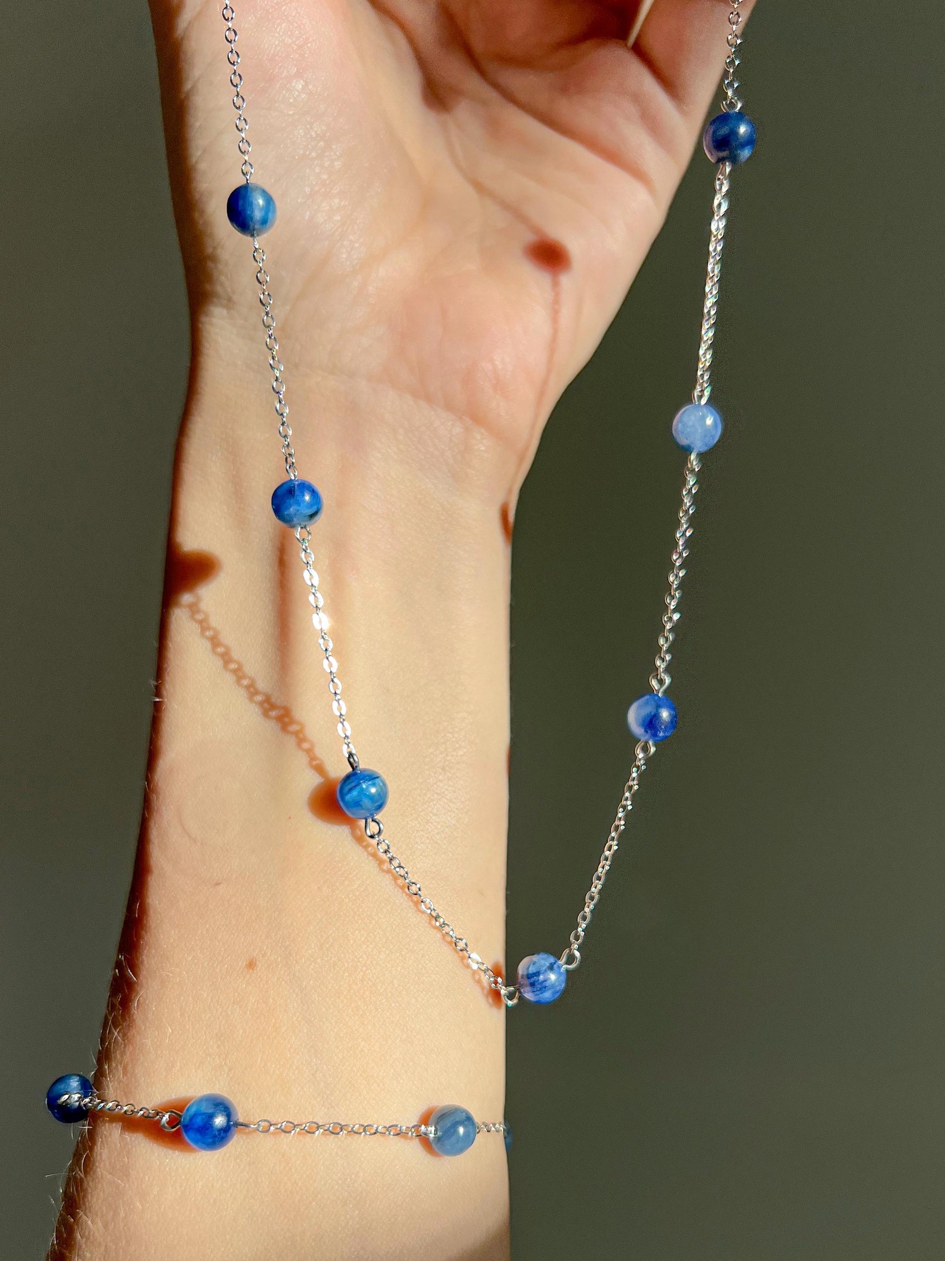Blue kyanite necklace Silver jewelry for her, chain & stone bead necklace dainty womens necklace delicate Natural crystal kyanite necklace