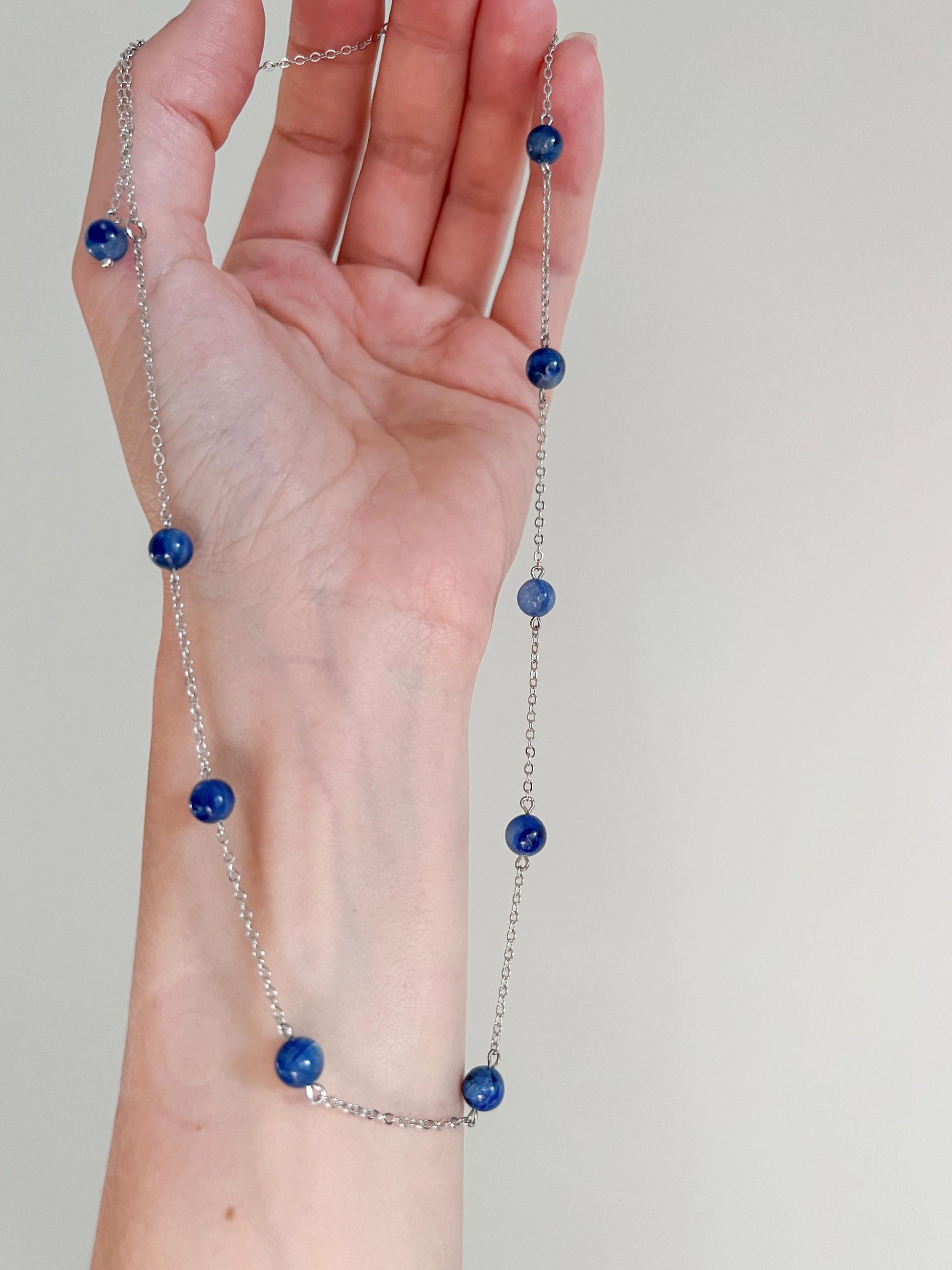 Blue kyanite necklace Silver jewelry for her, chain & stone bead necklace dainty womens necklace delicate Natural crystal kyanite necklace