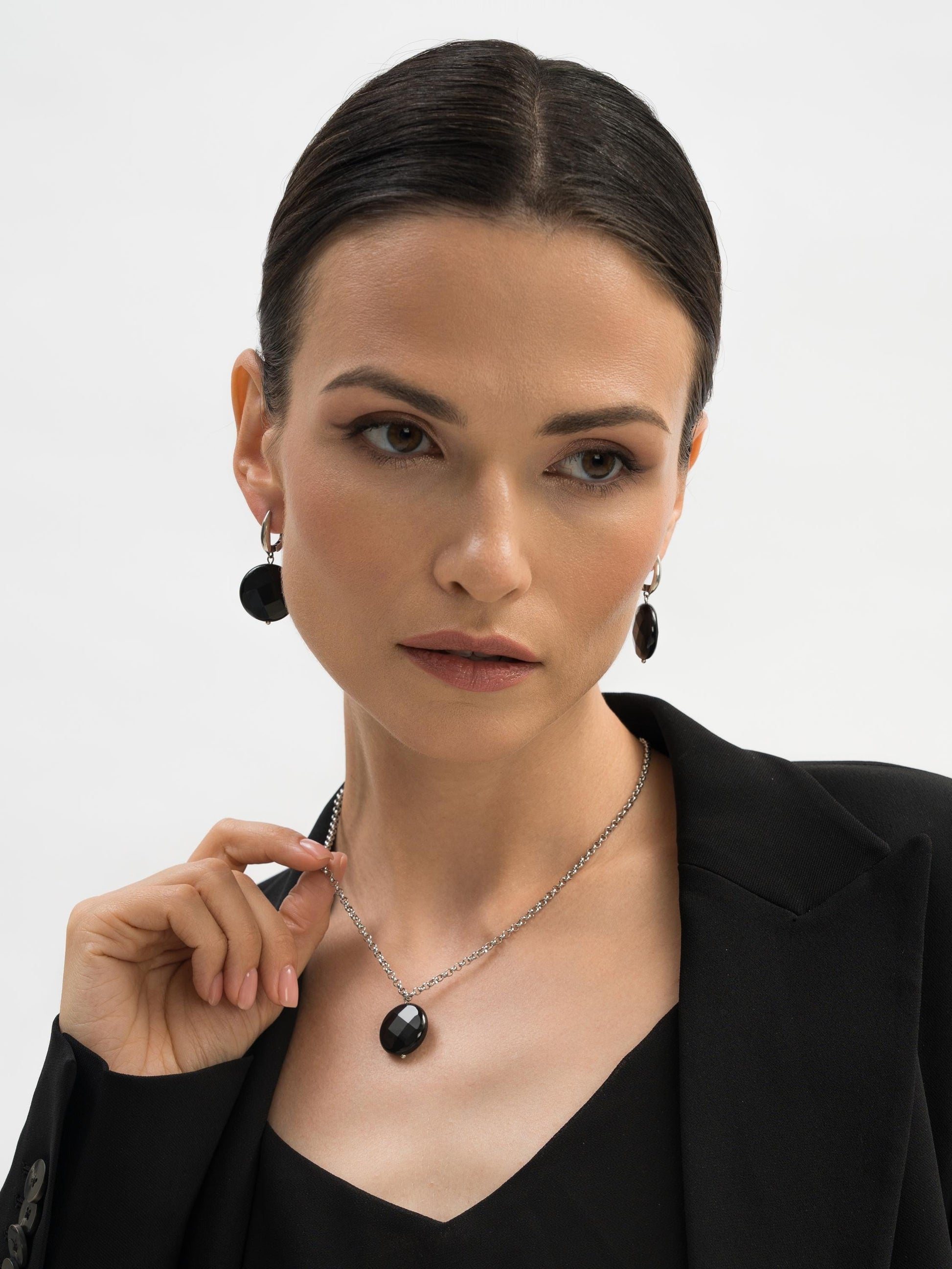 Gold Black Onyx Dangle Earrings, Statement Gemstone Drop Earrings, Minimalist Pendant Earrings, Crystal Black Agate Gift for Her Jewelry