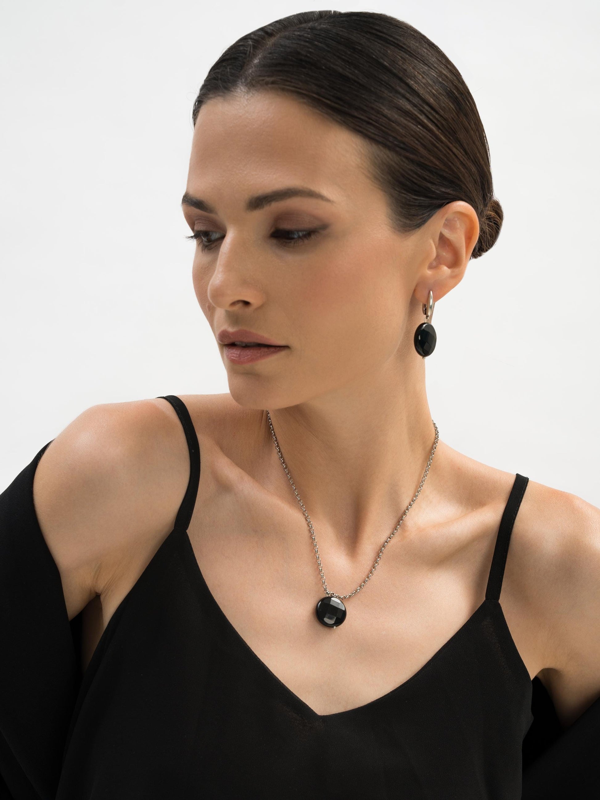 Gold Black Onyx Dangle Earrings, Statement Gemstone Drop Earrings, Minimalist Pendant Earrings, Crystal Black Agate Gift for Her Jewelry