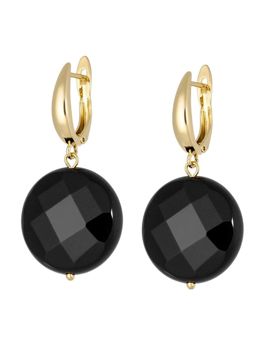 Gold Black Onyx Dangle Earrings, Statement Gemstone Drop Earrings, Minimalist Pendant Earrings, Crystal Black Agate Gift for Her Jewelry