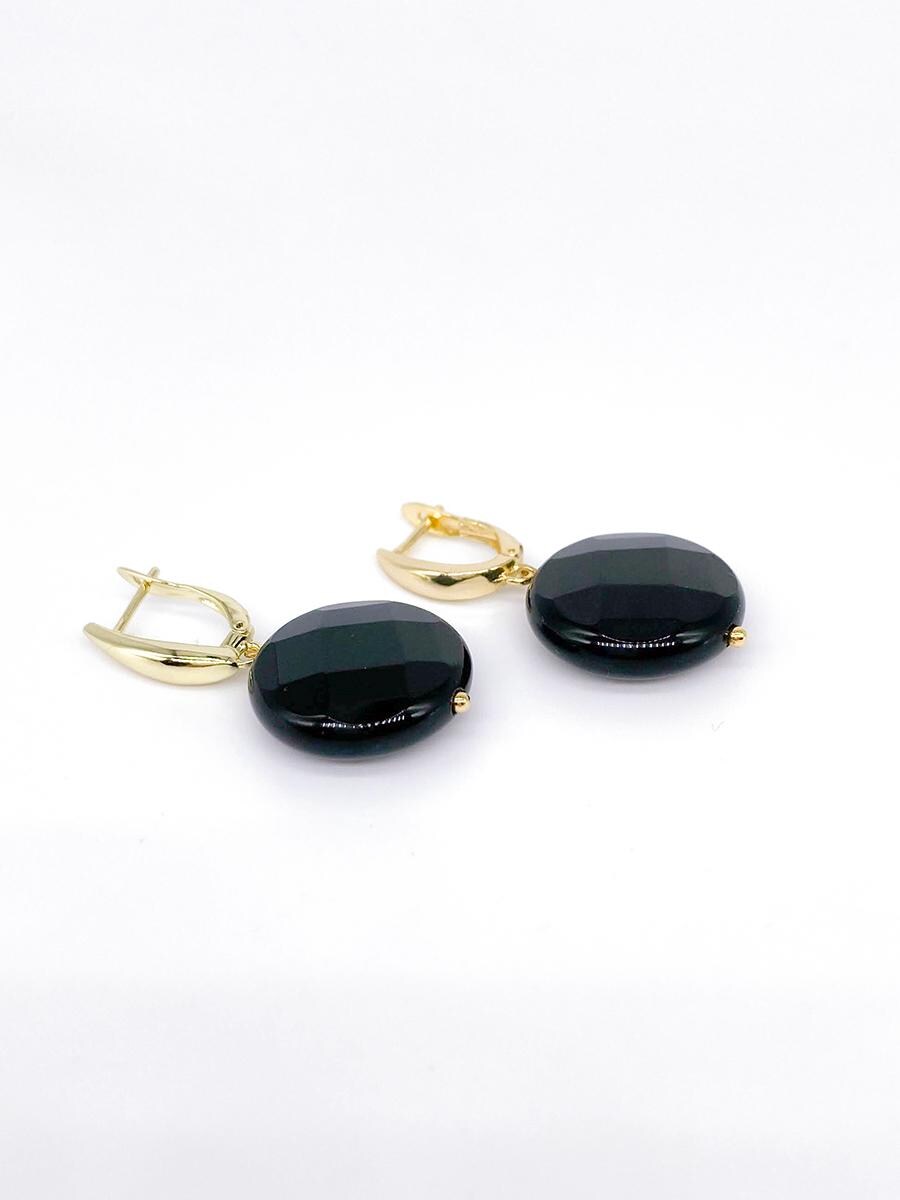 Gold Black Onyx Dangle Earrings, Statement Gemstone Drop Earrings, Minimalist Pendant Earrings, Crystal Black Agate Gift for Her Jewelry