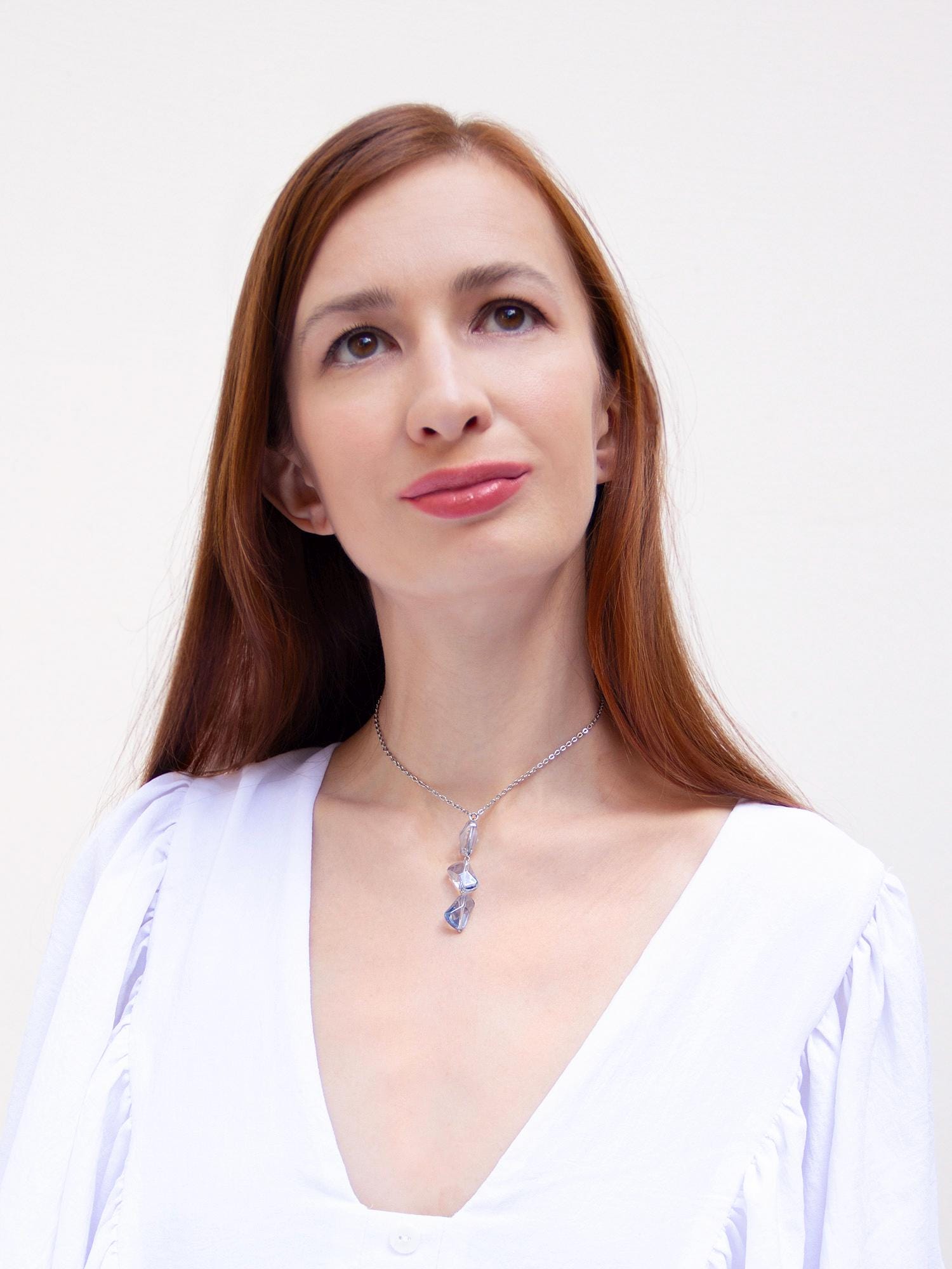 Silver Lariat Necklace Blue Bead Crystal Charm, Boho Long Statement Jewelry, Bridal Wedding Summer Necklace, Gift for Her