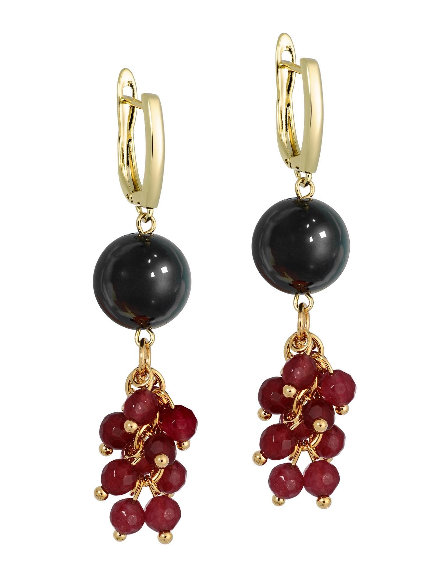 Gold Chandelier Earrings, Crystal Dangle Earrings, Burgundy Black Statement Jewelry, Handmade Tassel Earrings, Boho Gift for Mom, Birthday