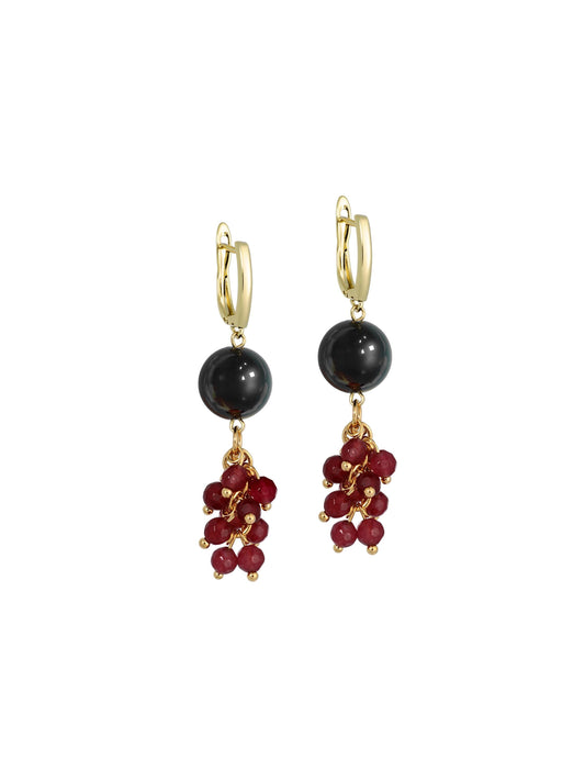Gold Chandelier Earrings, Crystal Dangle Earrings, Burgundy Black Statement Jewelry, Handmade Tassel Earrings, Boho Gift for Mom, Birthday