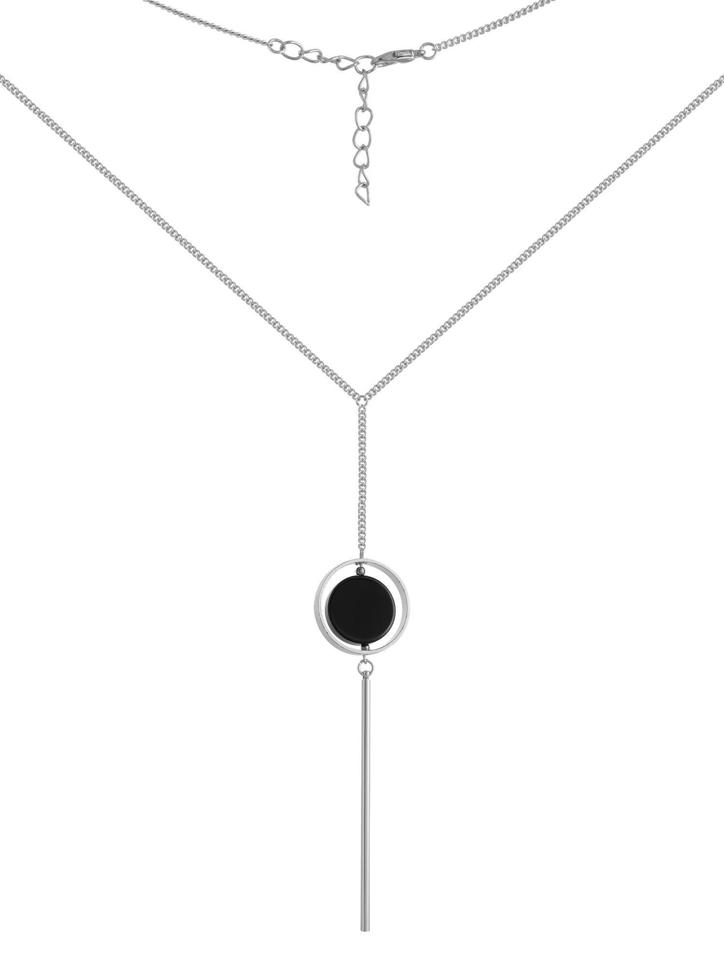 Silver Lariat Necklace with Black Onyx – Minimalist Crystal Y Necklace, Statement Protection Jewelry Gift for Her, Long Chain Necklace