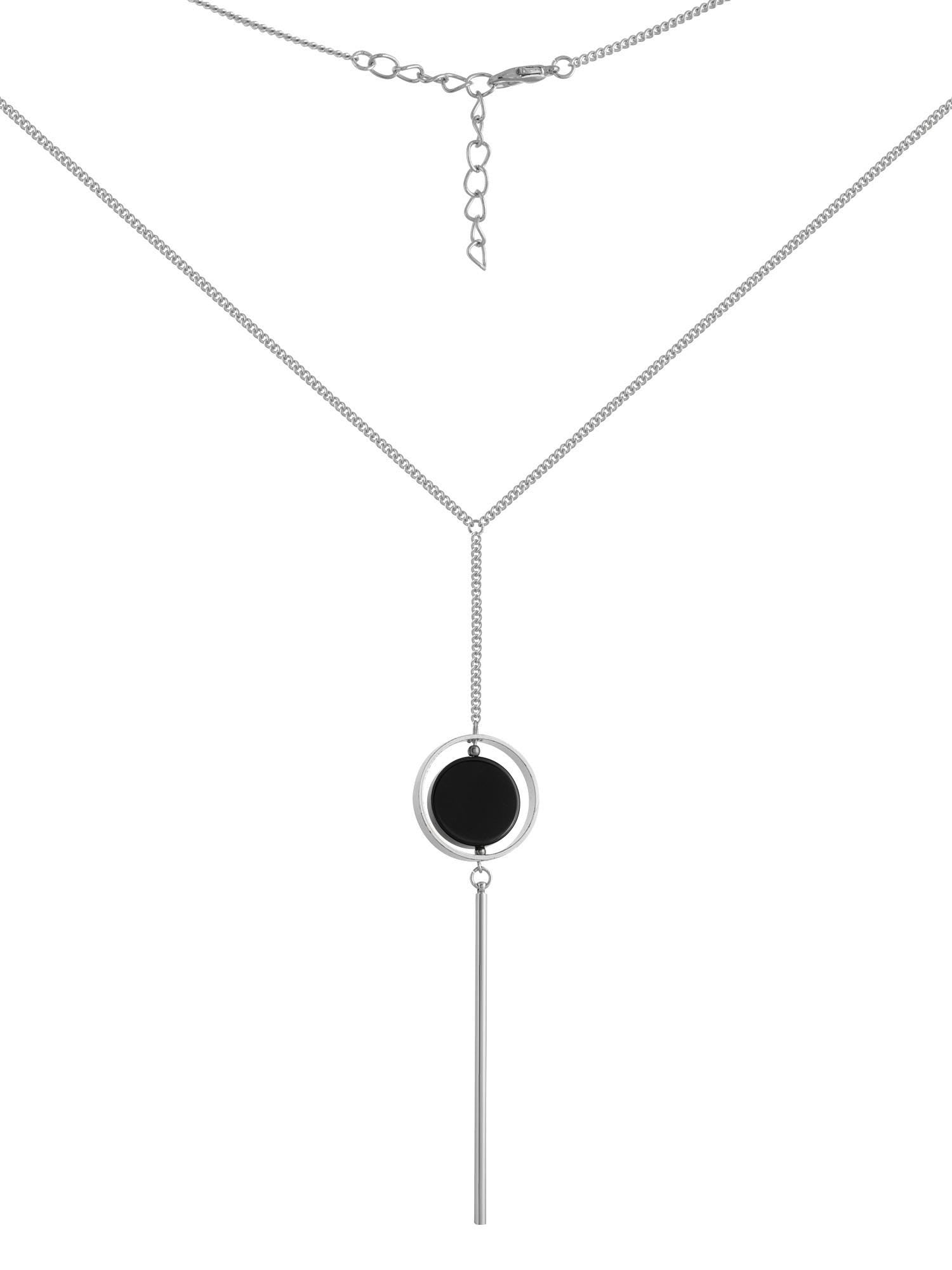 Silver Lariat Necklace with Black Onyx – Minimalist Crystal Y Necklace, Statement Protection Jewelry Gift for Her, Long Chain Necklace