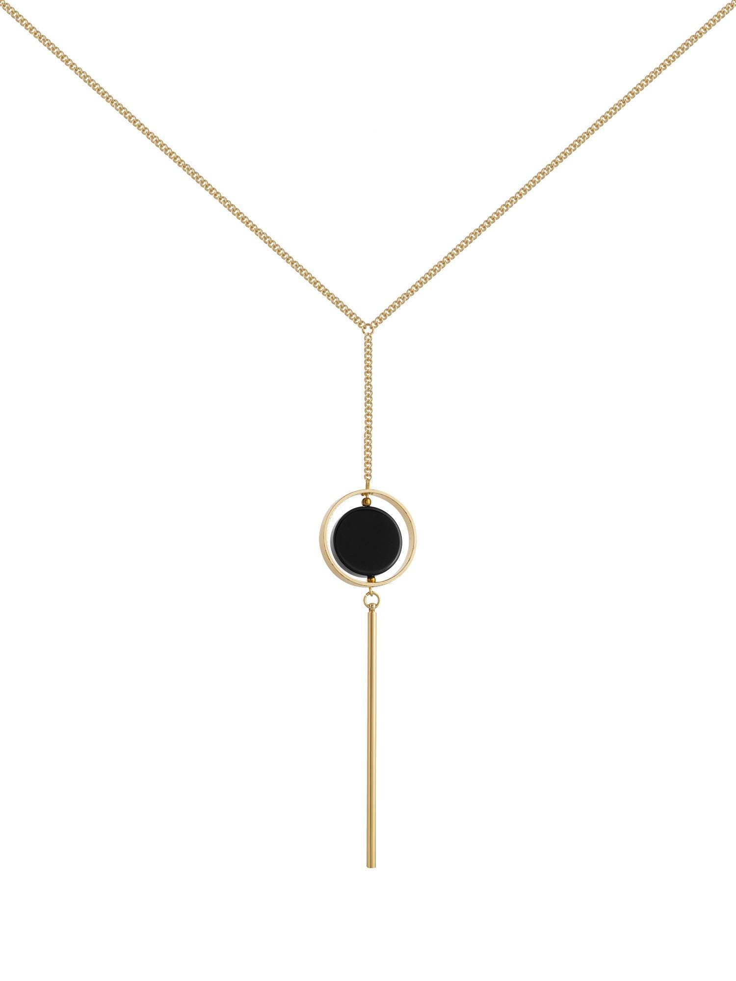 Silver Lariat Necklace with Black Onyx – Minimalist Crystal Y Necklace, Statement Protection Jewelry Gift for Her, Long Chain Necklace