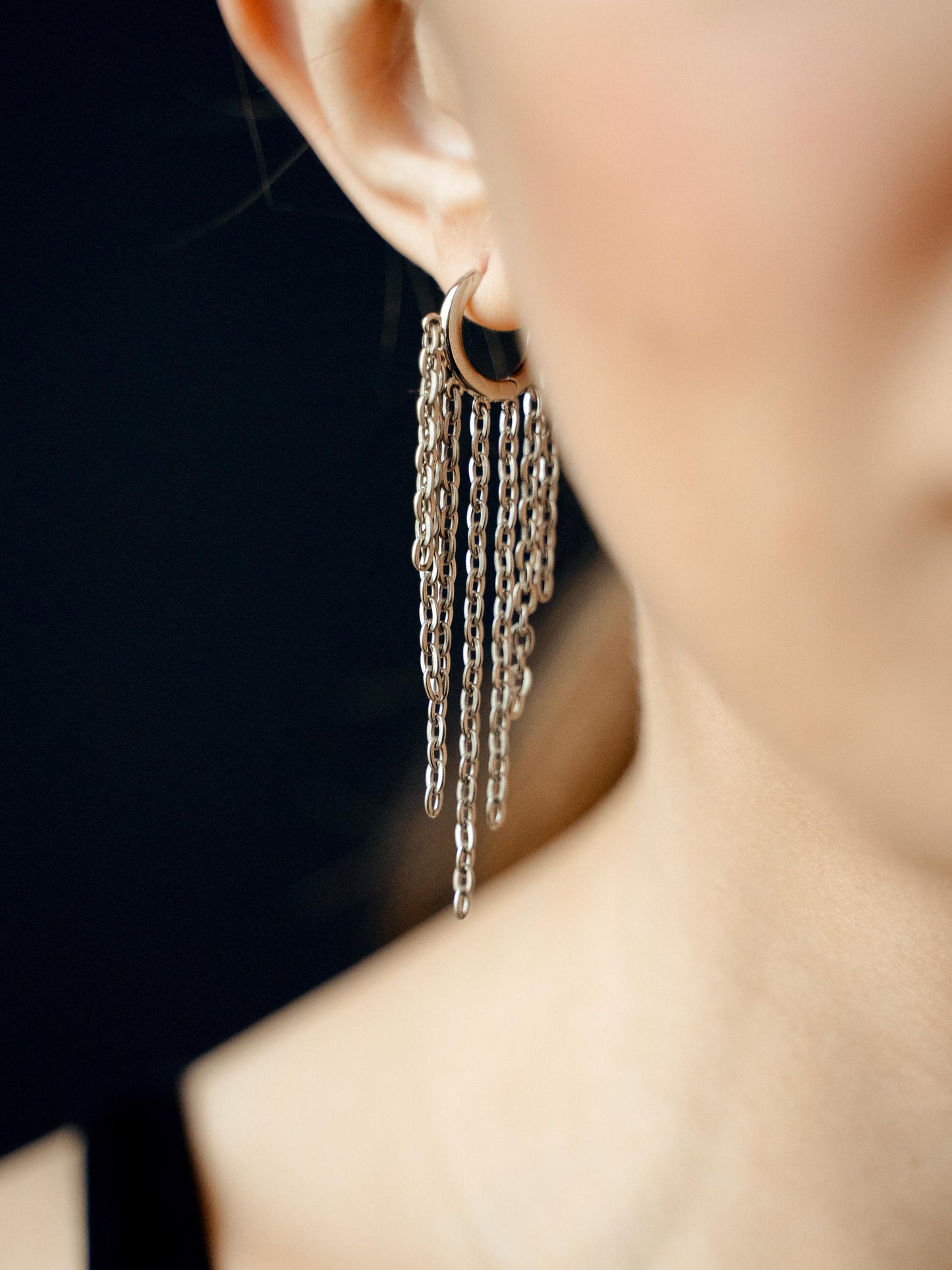 Silver Dangle Chain Earrings • Gothic Grunge Hoop Statement • Handmade Boho Chandelier Jewelry • Cool Funny Gift for Her