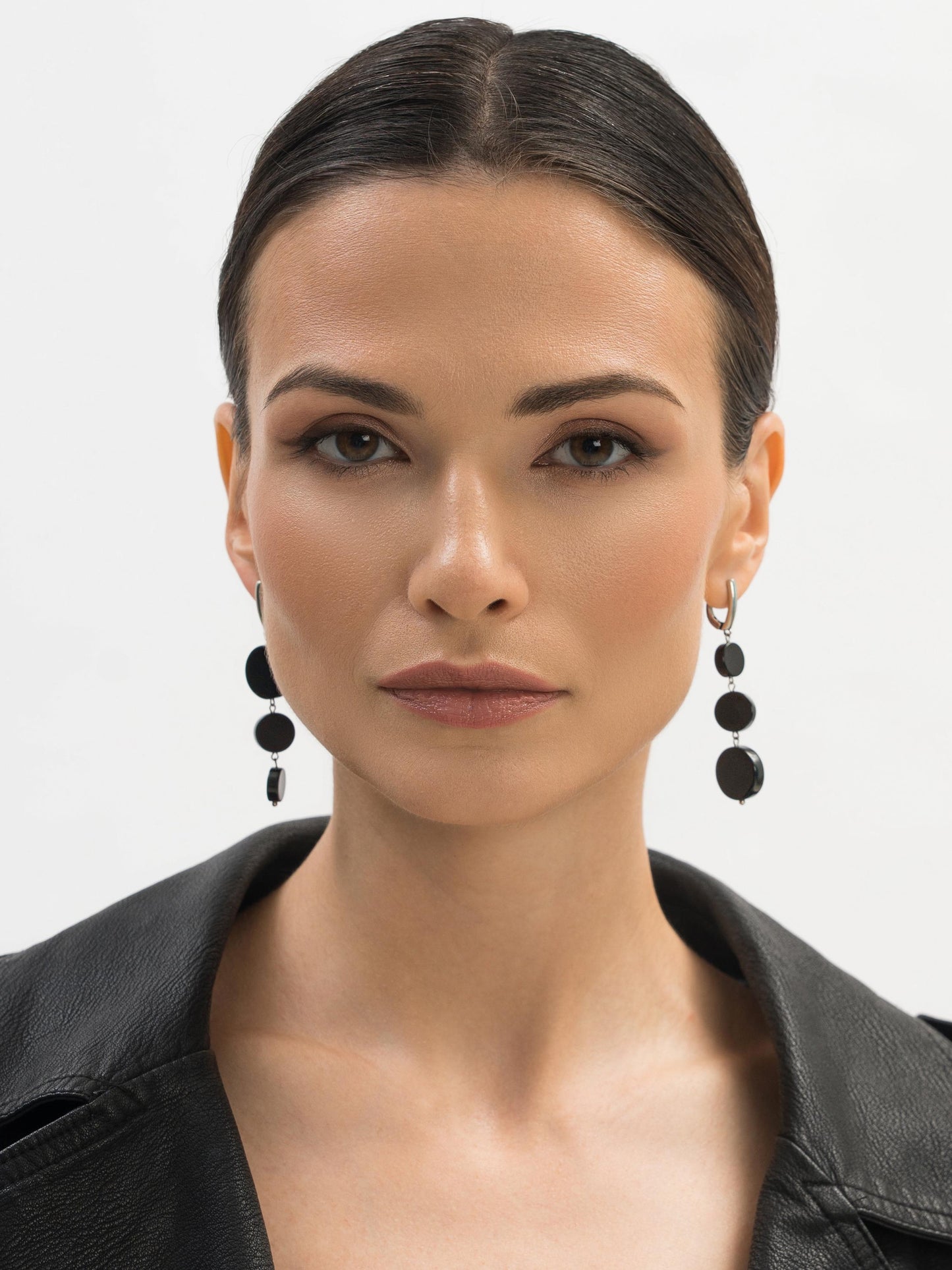 Silver Asymmetrical Earrings – Long Mismatched Black Onyx Dangle Earrings, Minimalist Geometric Statement Gift for Her, Cool Unique Jewelry