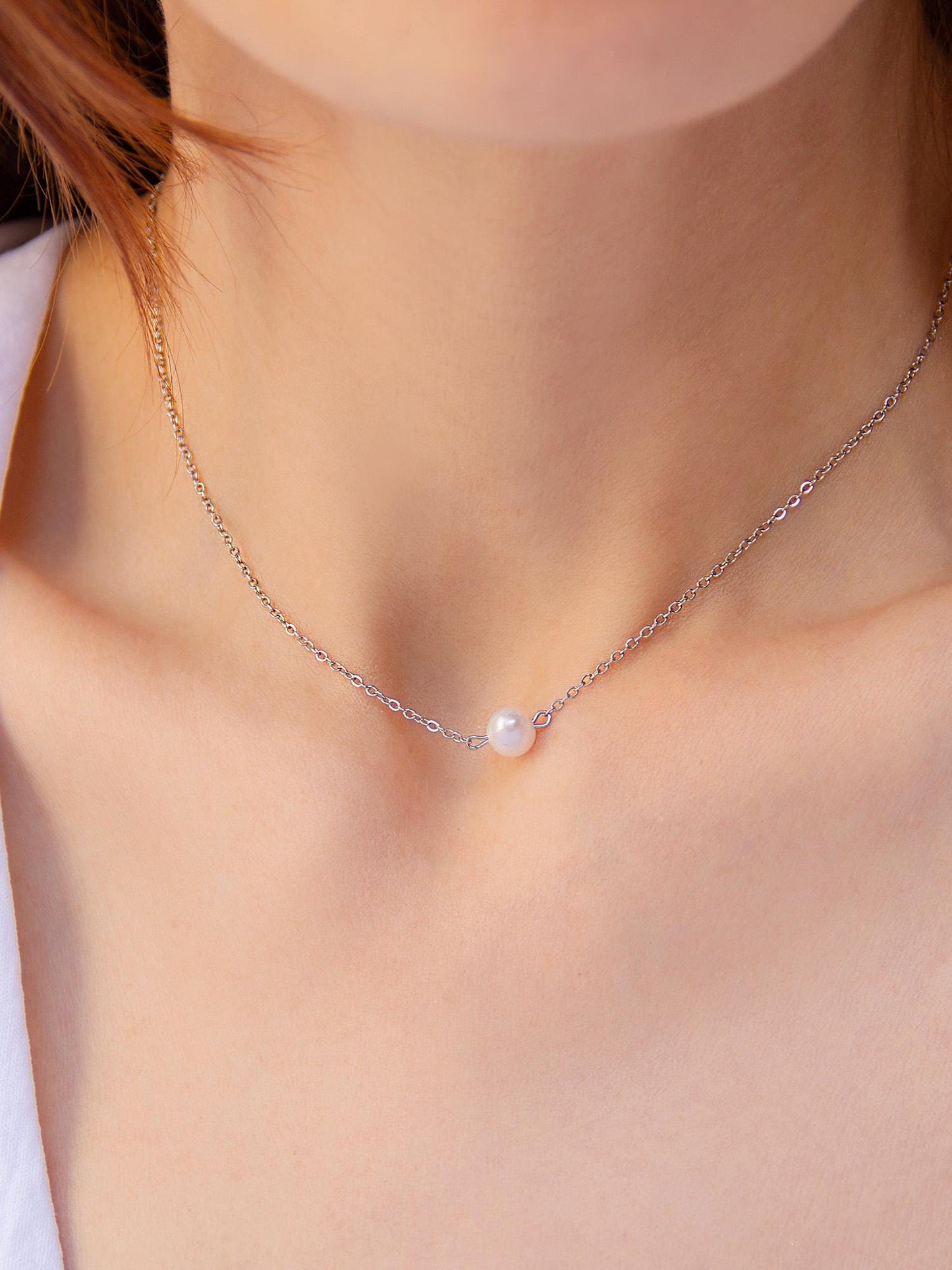 Minimalist Silver Pearl Choker Necklace, Dainty Baroque Pearl Chain, Simple Bridal Jewelry, Delicate Wedding Necklace, Gift for Her