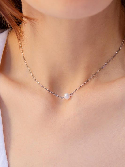 Minimalist Silver Pearl Choker Necklace, Dainty Baroque Pearl Chain, Simple Bridal Jewelry, Delicate Wedding Necklace, Gift for Her