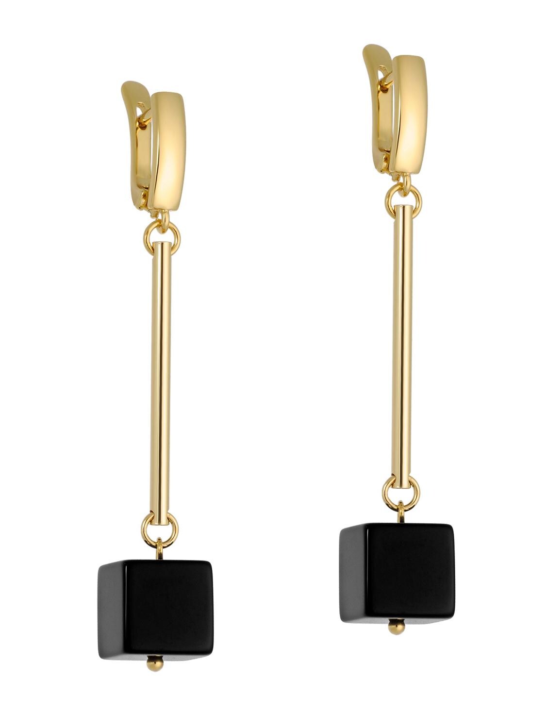 Silver Dangle Earrings with Black Onyx – Geometric Crystal Earrings, Minimalist Art Deco Jewelry, Handmade Birthstone Gift for Her