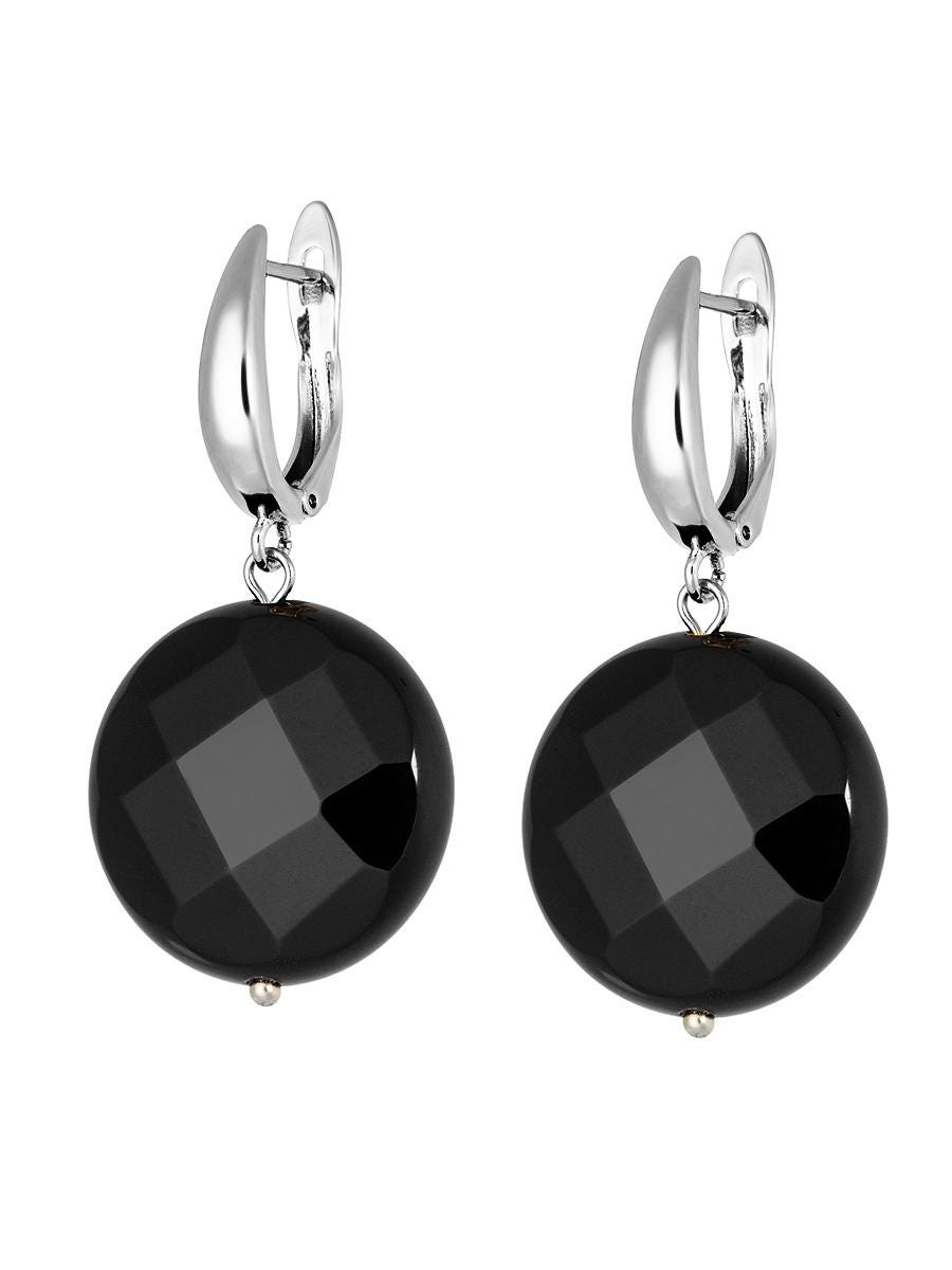 Gold Black Onyx Dangle Earrings, Statement Gemstone Drop Earrings, Minimalist Pendant Earrings, Crystal Black Agate Gift for Her Jewelry