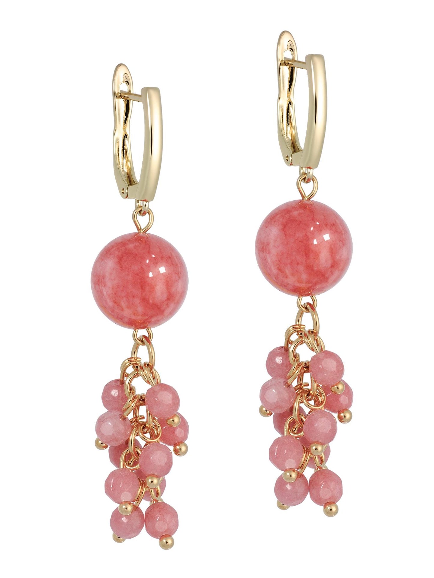 Gold Dangle Drop Earrings, Rose Angelite Quartz Bead Cute Long Earrings, Bohemian Statement Pink Crystal, Wedding Jewelry, Gift for her