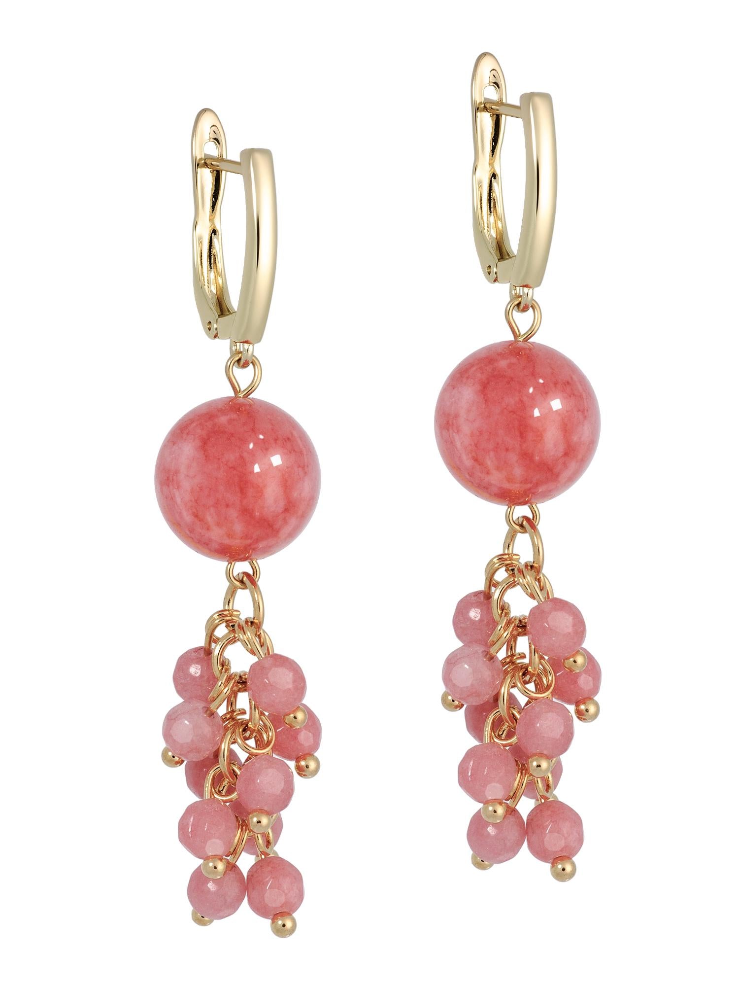 Gold Dangle Drop Earrings, Rose Angelite Quartz Bead Cute Long Earrings, Bohemian Statement Pink Crystal, Wedding Jewelry, Gift for her