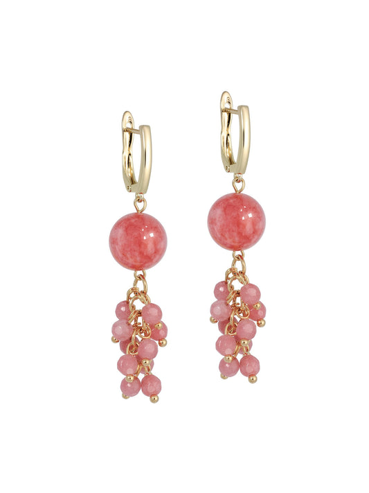 Gold Dangle Drop Earrings, Rose Angelite Quartz Bead Cute Long Earrings, Bohemian Statement Pink Crystal, Wedding Jewelry, Gift for her