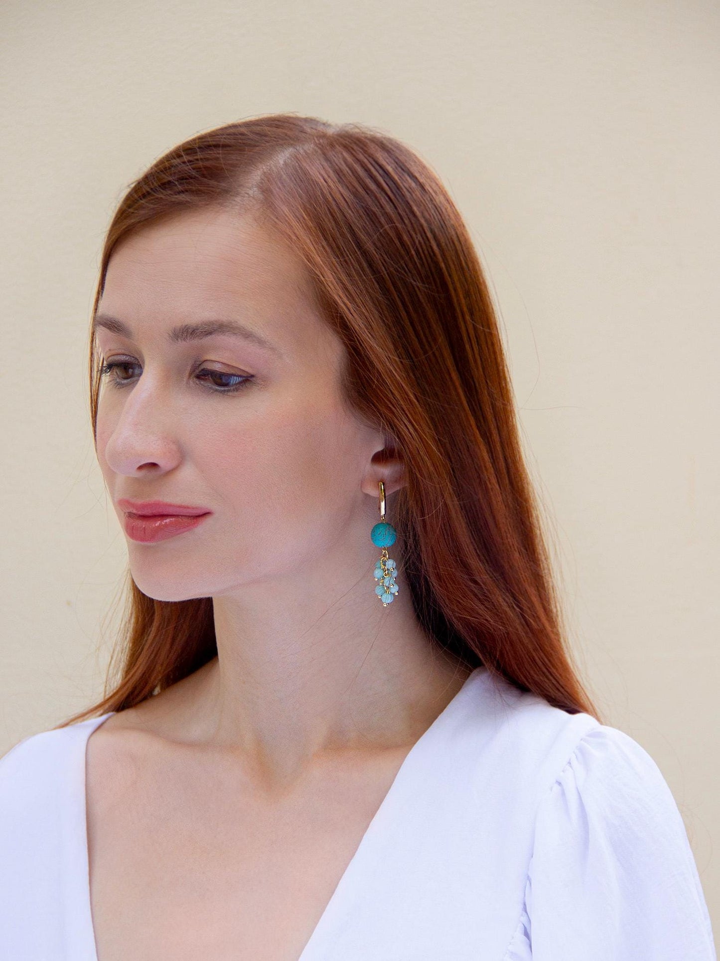 Gold Dangle Drop Earrings, Rose Angelite Quartz Bead Cute Long Earrings, Bohemian Statement Pink Crystal, Wedding Jewelry, Gift for her