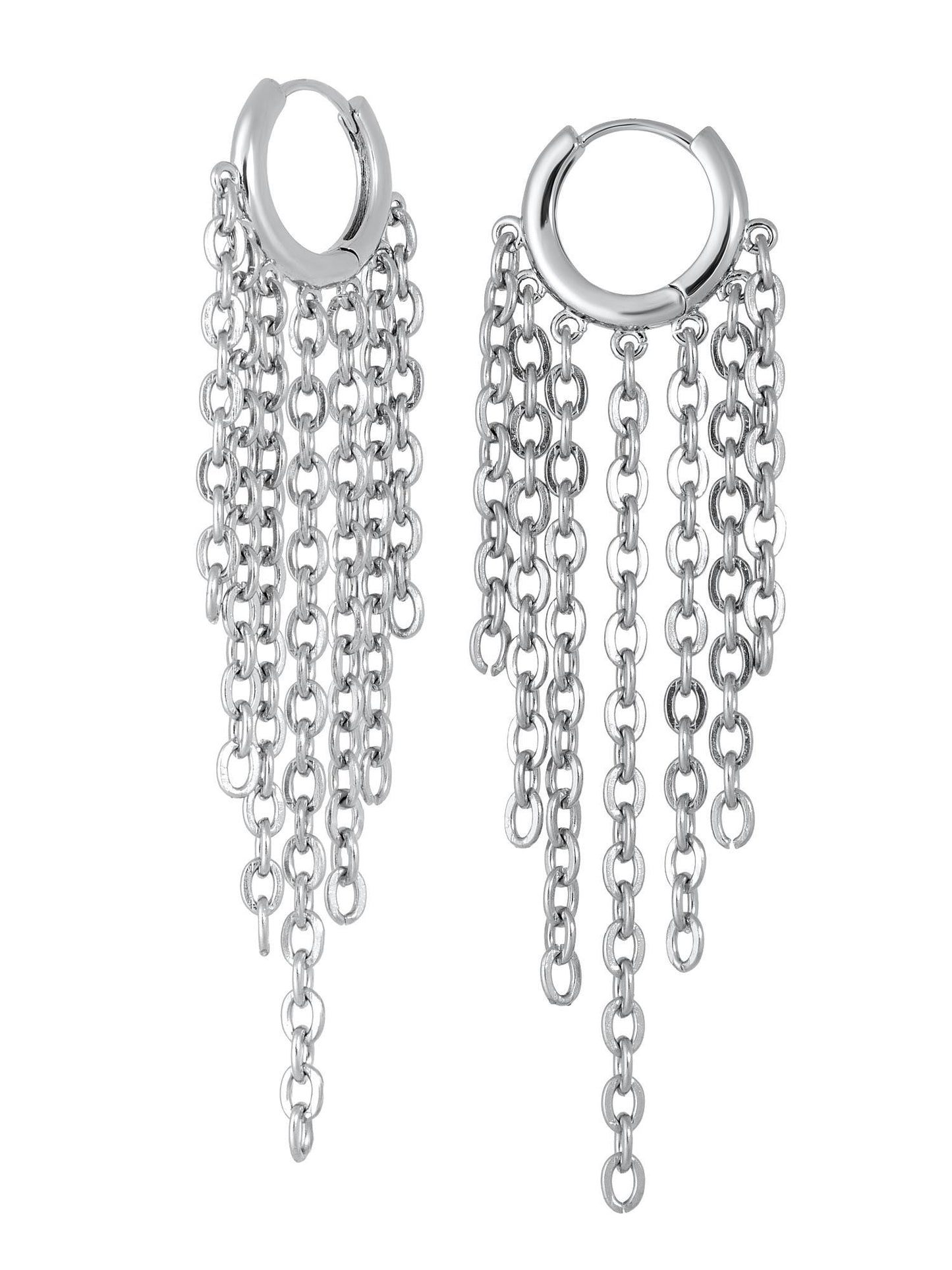 Silver Dangle Chain Earrings • Gothic Grunge Hoop Statement • Handmade Boho Chandelier Jewelry • Cool Funny Gift for Her