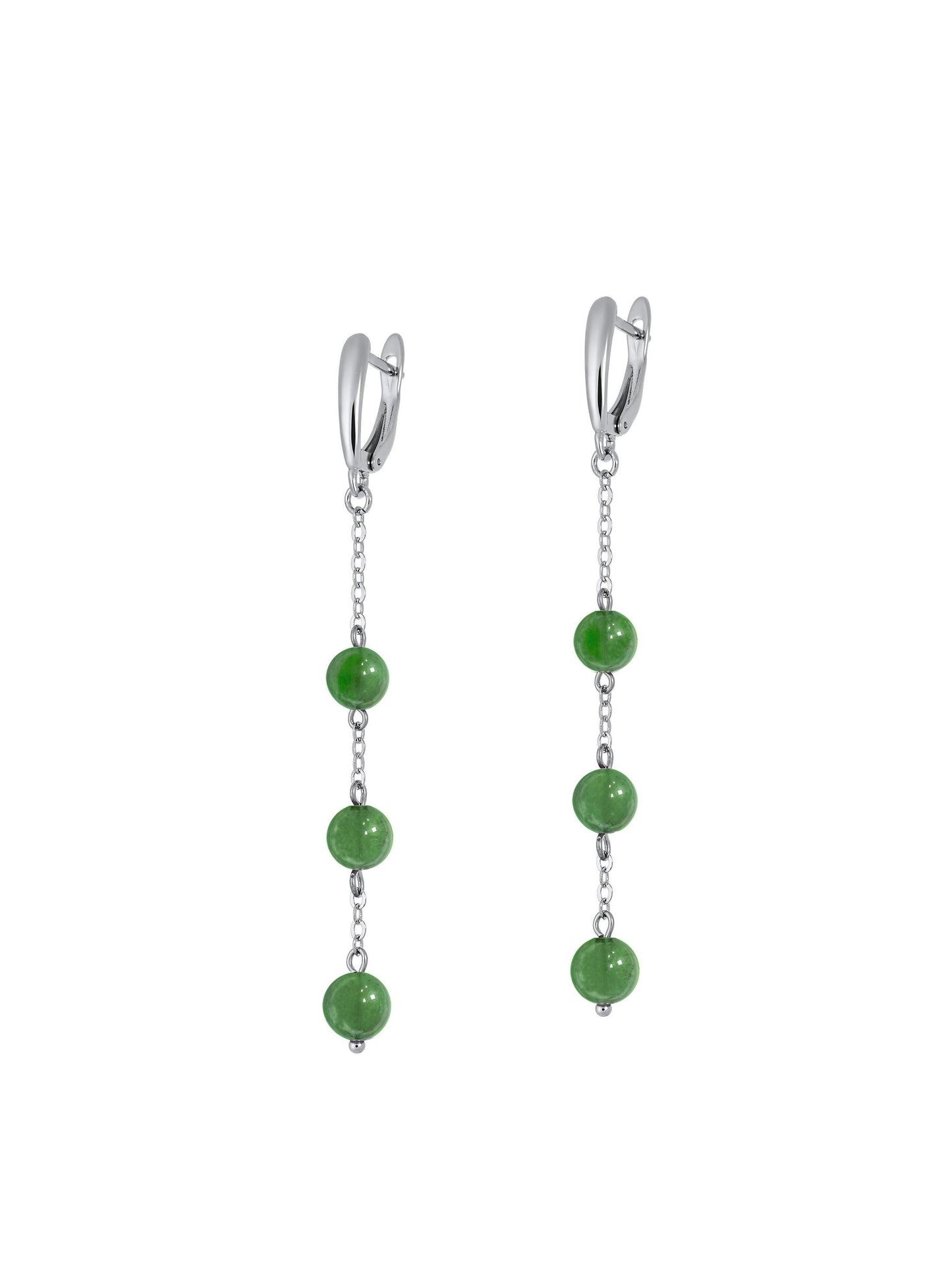 Jade Silver Dangle Earrings, Minimalist Green Bead Chain Earrings, Dainty Boho Birthstone Jewelry, Handmade Gift for Her, Statement Earrings