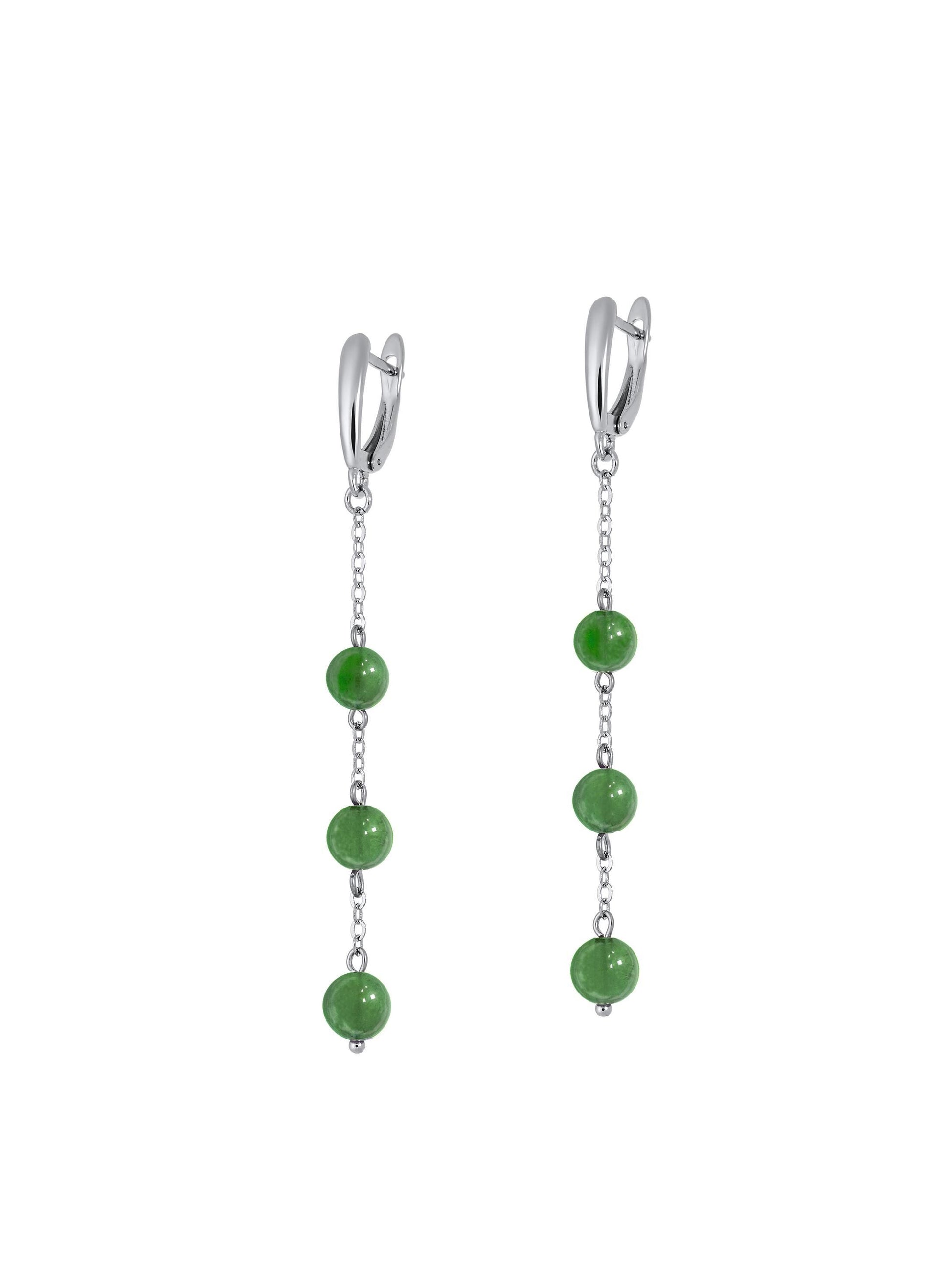 Jade Silver Dangle Earrings, Minimalist Green Bead Chain Earrings, Dainty Boho Birthstone Jewelry, Handmade Gift for Her, Statement Earrings