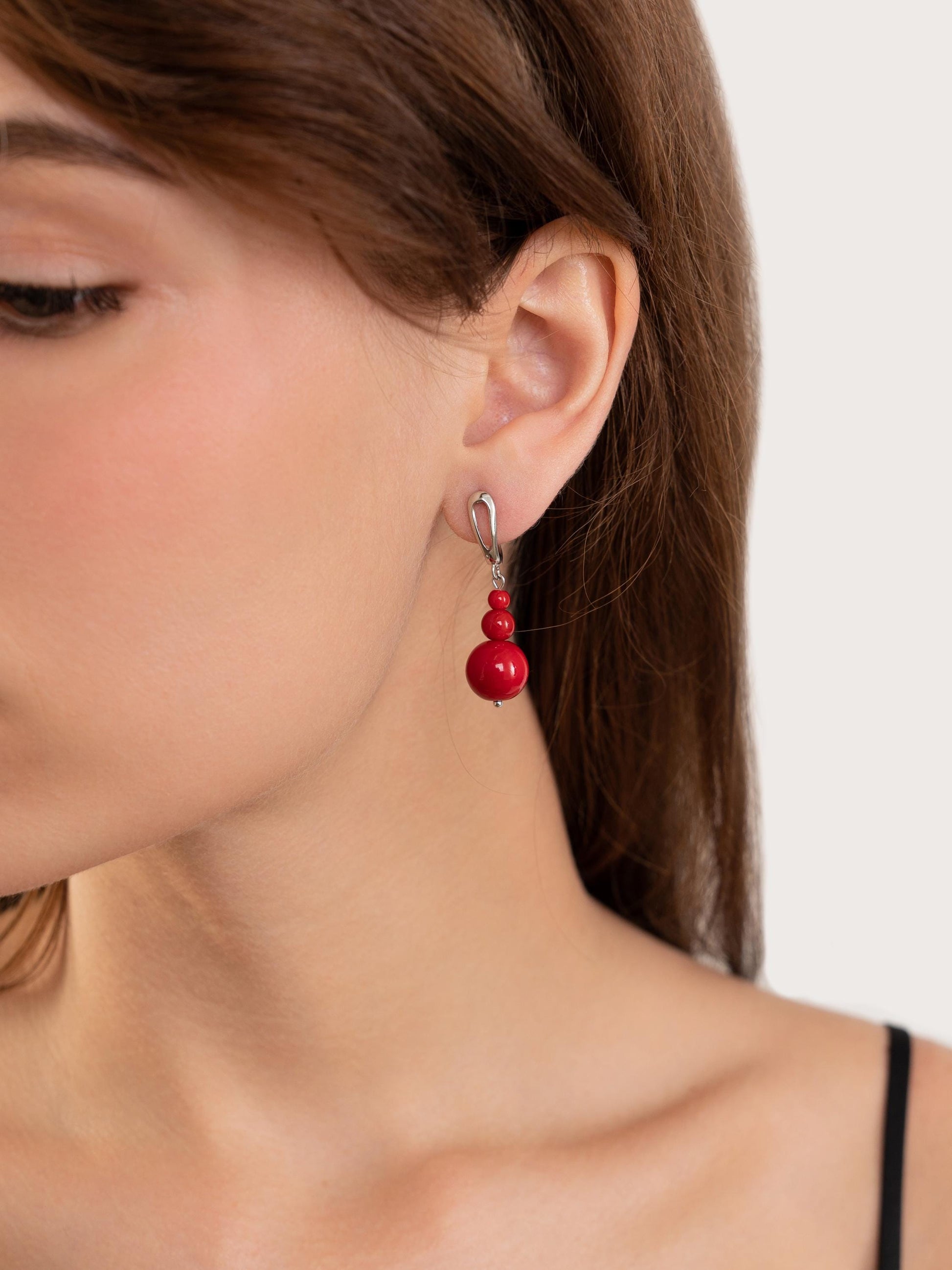 Silver Red Mismatched Earrings, Dangle Handmade Statement Jewelry, Unique Asymmetrical Beaded Art Deco Earrings, Gift for Her, Cute Look