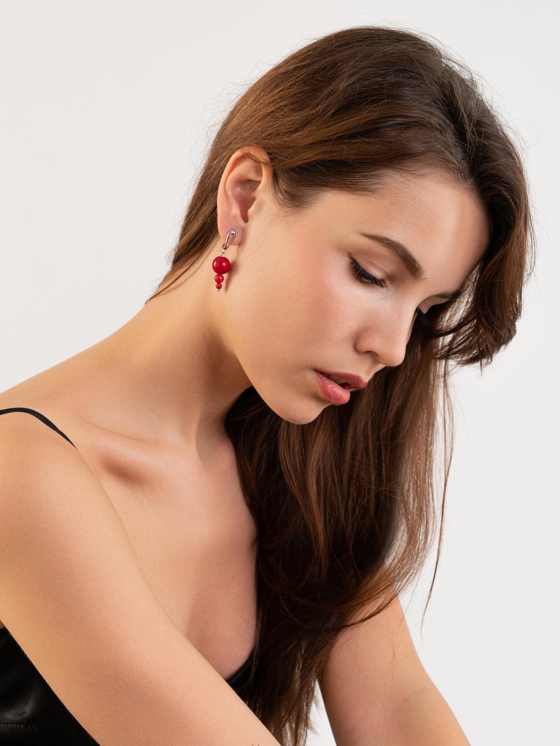 Silver Red Mismatched Earrings, Dangle Handmade Statement Jewelry, Unique Asymmetrical Beaded Art Deco Earrings, Gift for Her, Cute Look