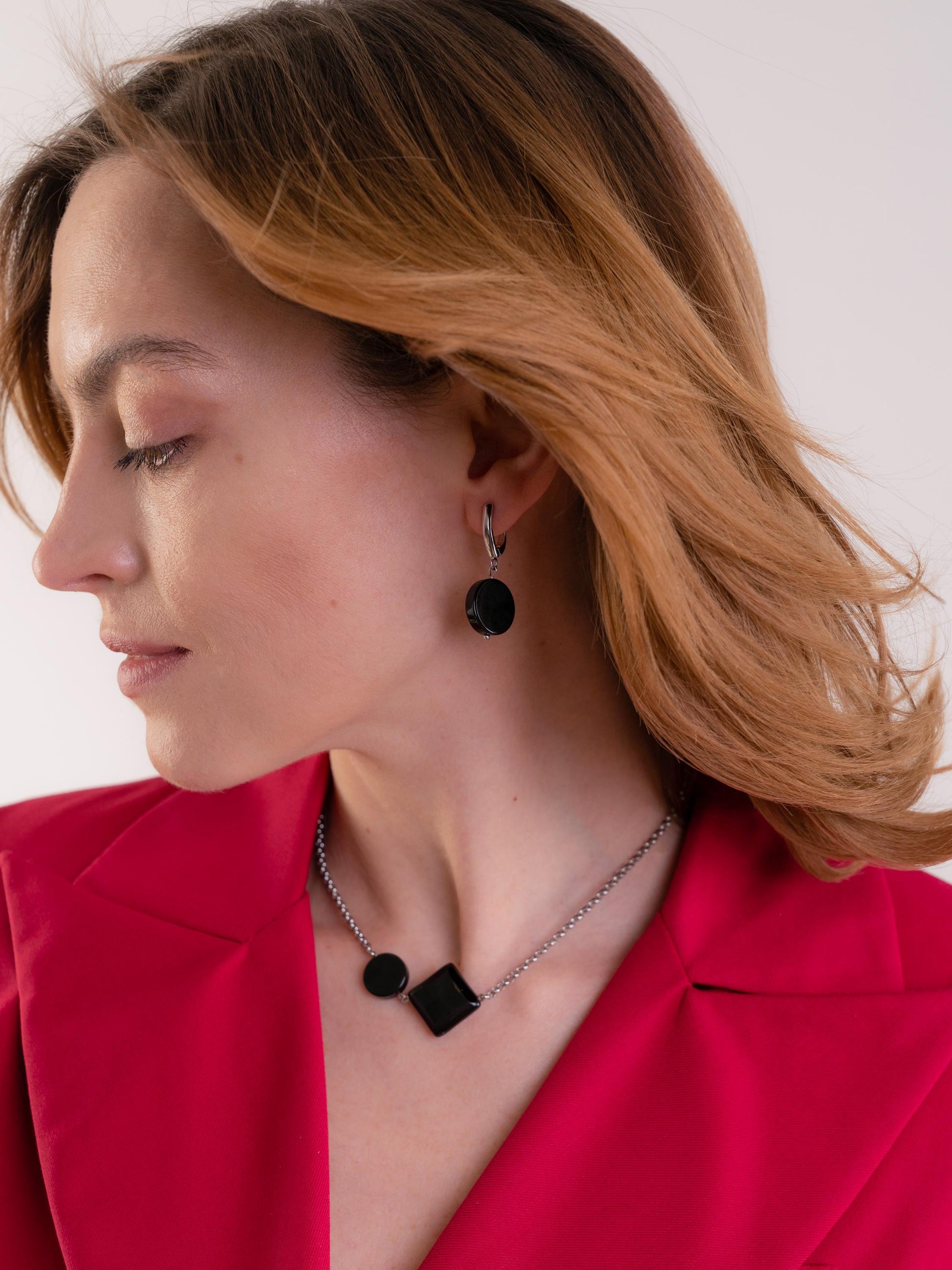 Black Onyx Dangle Earrings, Geometric Silver Earrings, Minimalist Statement Jewelry, Gift for Her Mom Women, crystal Handmade Earrings