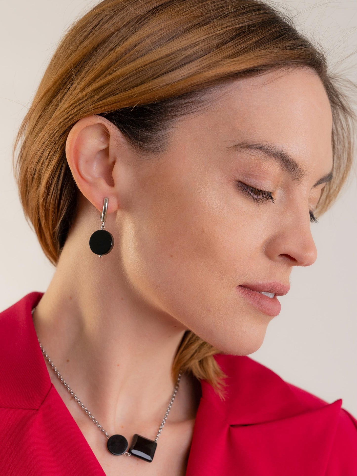 Black Onyx Dangle Earrings, Geometric Silver Earrings, Minimalist Statement Jewelry, Gift for Her Mom Women, crystal Handmade Earrings