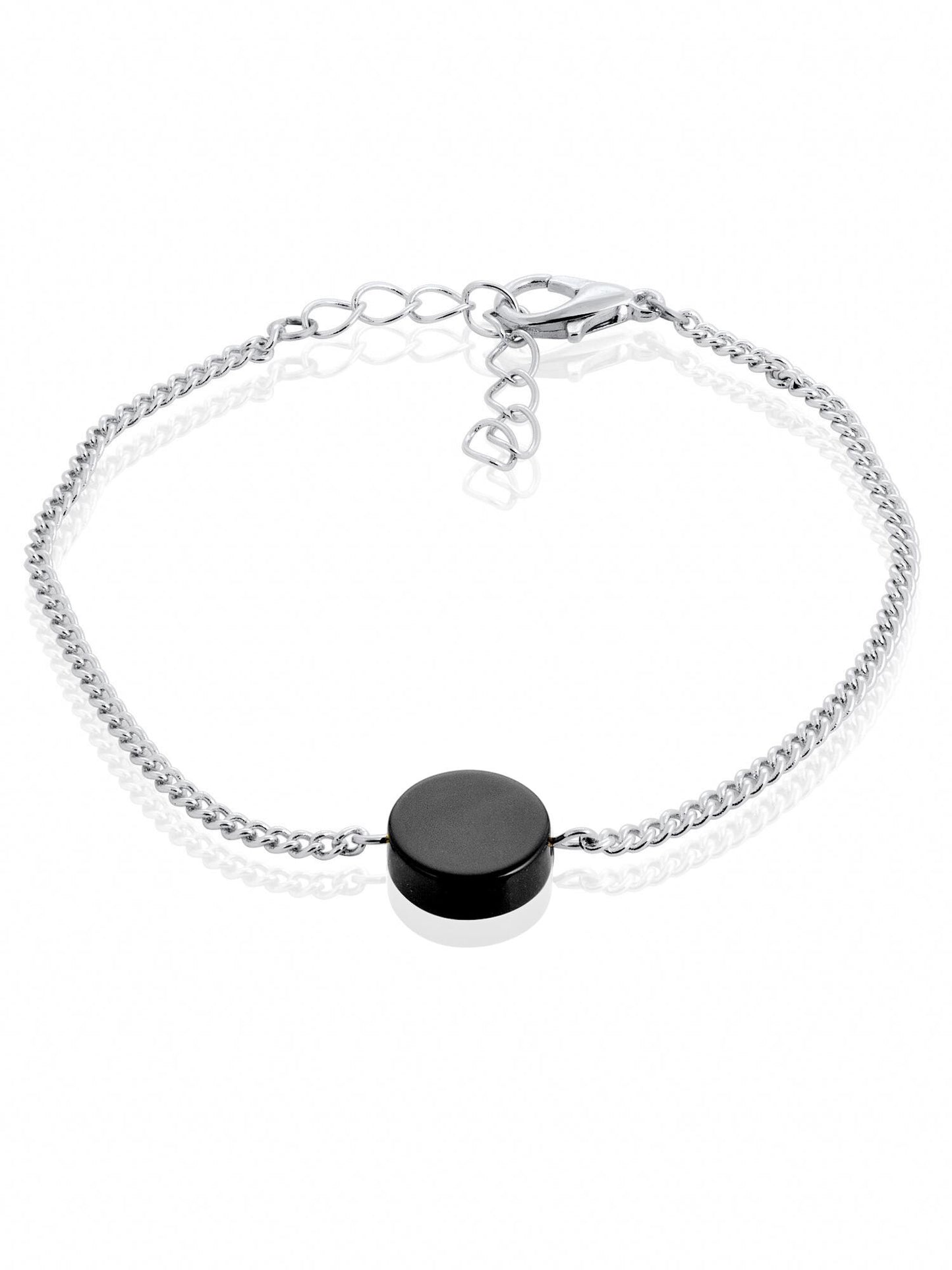 Italian Charm Bracelet, Silver Chain Onyx Bracelet, Minimalist Dainty Gemstone Jewelry, Y2K Protection Gift for Him Her, Adjustable Stack