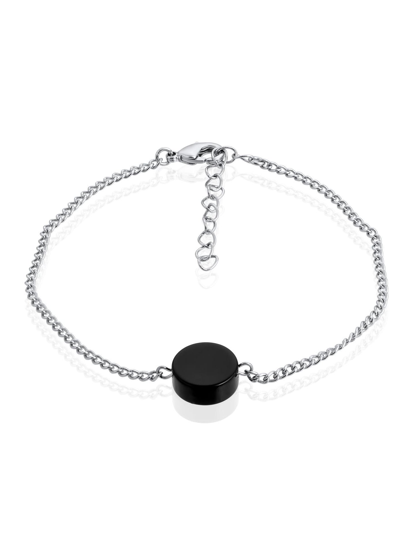 Italian Charm Bracelet, Silver Chain Onyx Bracelet, Minimalist Dainty Gemstone Jewelry, Y2K Protection Gift for Him Her, Adjustable Stack