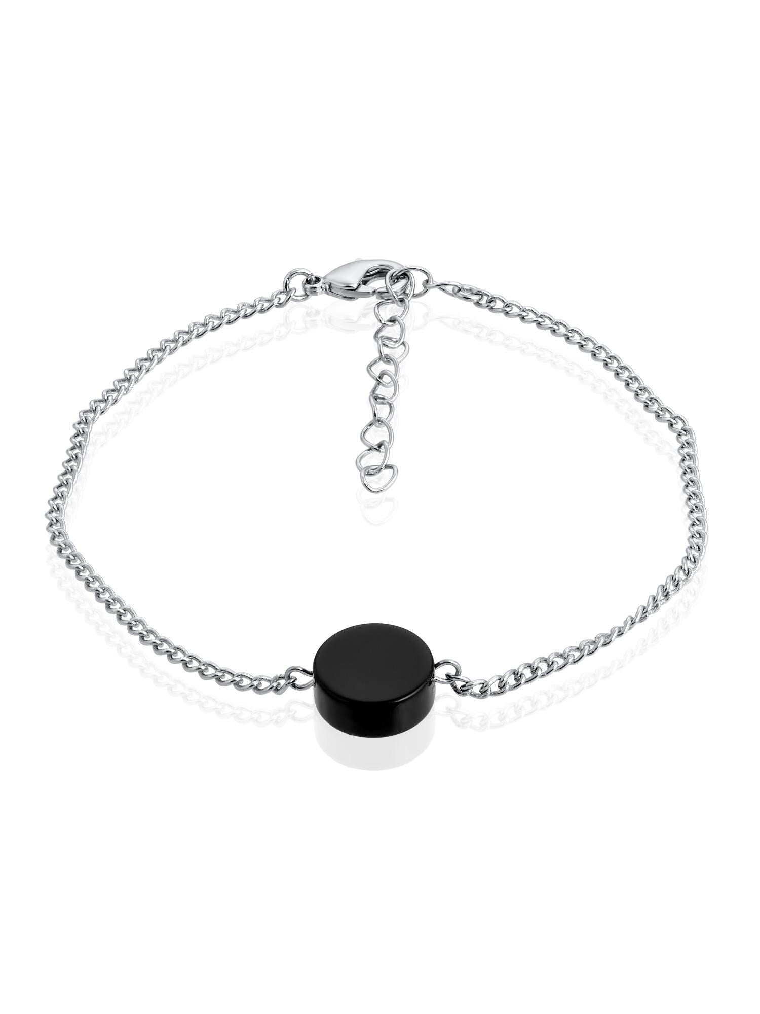 Italian Charm Bracelet, Silver Chain Onyx Bracelet, Minimalist Dainty Gemstone Jewelry, Y2K Protection Gift for Him Her, Adjustable Stack