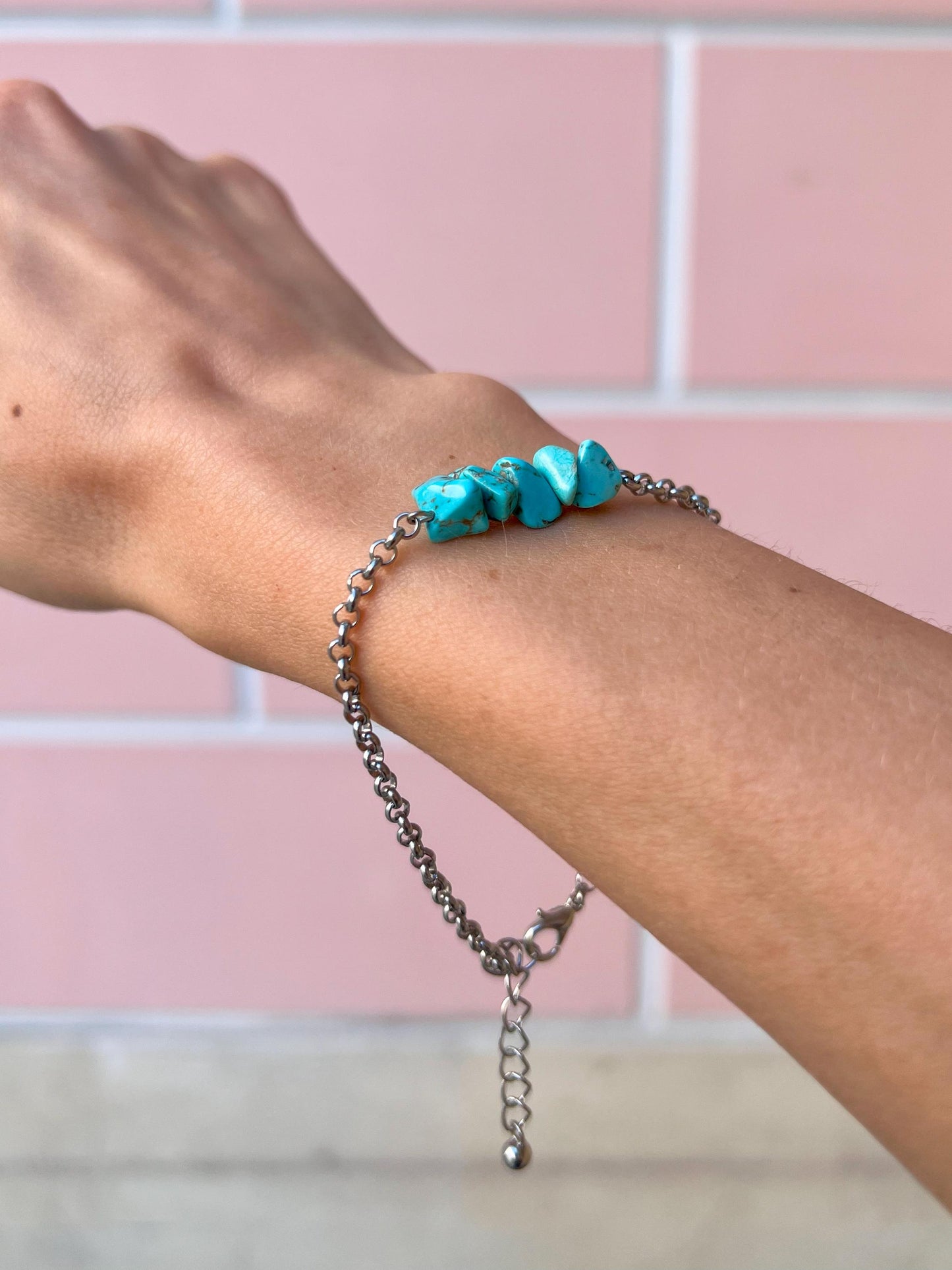 Turquoise Howlite Hand Chain Bracelet – Gemstone Bohemian Jewelry, Beach Ocean Charm Bracelet, Summer Style, Birthday, Gift for Her