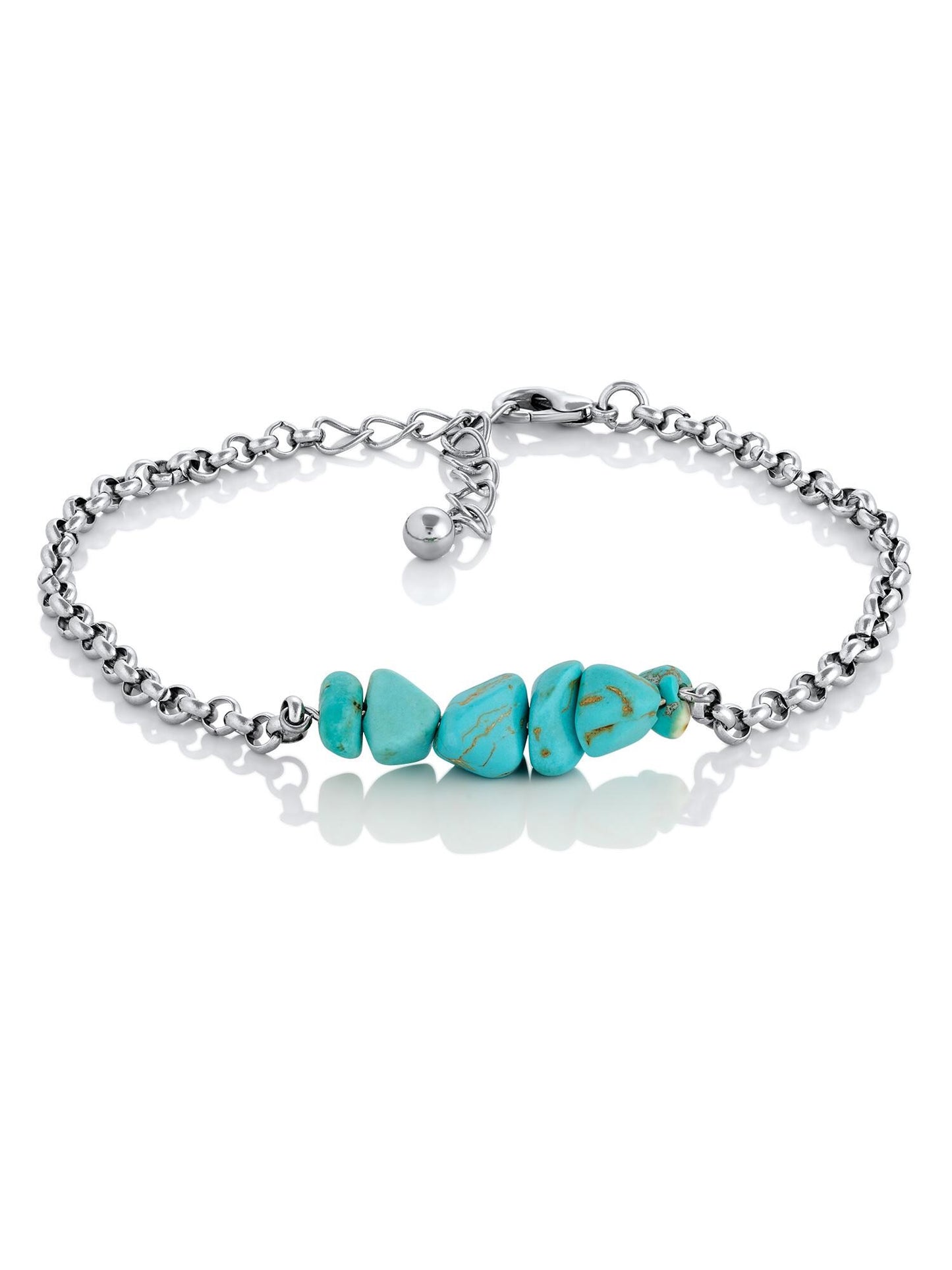 Turquoise Crystal Silver Chain Bracelet – Bohemian Y2K Hand Chain Jewelry, Unique Gift for Her, Birthstone Howlite Bracelet Stack Style