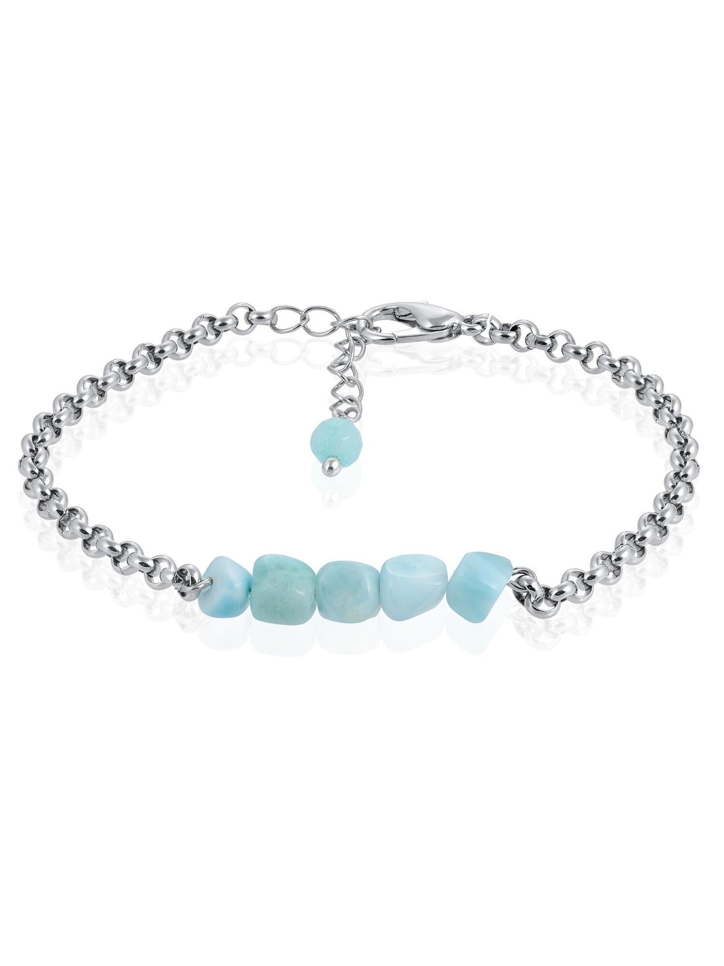 Silver Chain Bracelet with Larimar – Blue Gemstone Crystal Hand Chain Bracelet | Y2K Birthstone Stack | Summer Jewelry Gift for Her